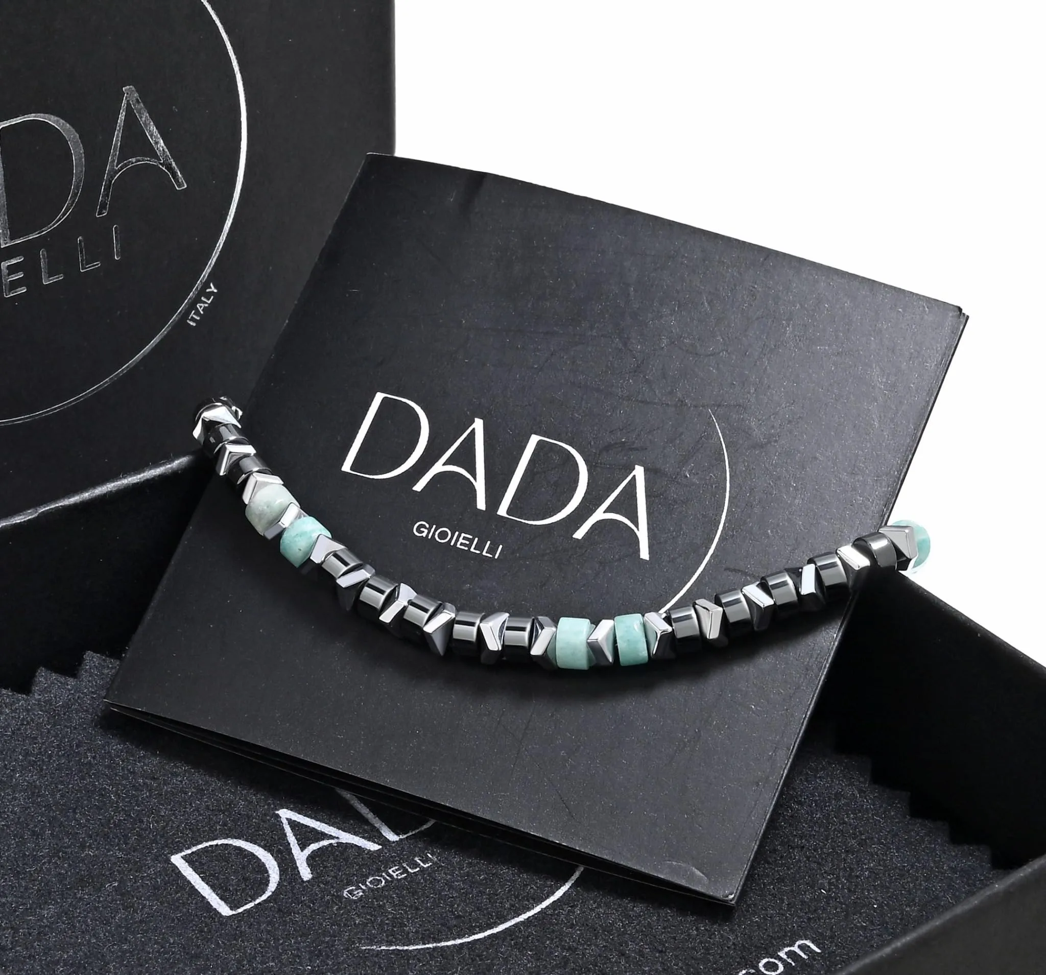 Dada Gioielli Bracciale Unisex in Acciaio Inossidabile e Pietre Naturali Multicolor (Nero + Amazonite) - immagine 5