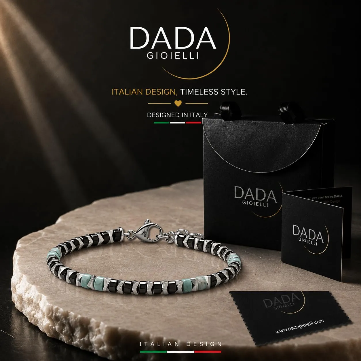 Dada Gioielli Bracciale Unisex in Acciaio Inossidabile e Pietre Naturali Multicolor (Nero + Amazonite) - immagine 6