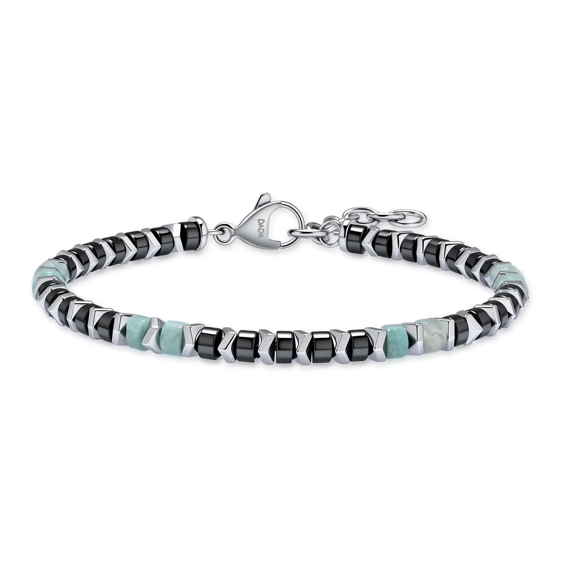 Dada Gioielli Bracciale Unisex in Acciaio Inossidabile e Pietre Naturali Multicolor (Nero + Amazonite) - immagine 7