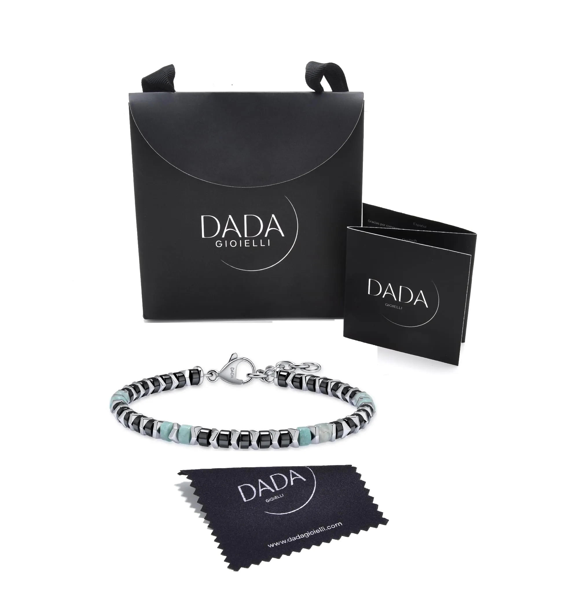 Dada Gioielli Bracciale Unisex in Acciaio Inossidabile e Pietre Naturali Multicolor (Nero + Amazonite) - immagine 8