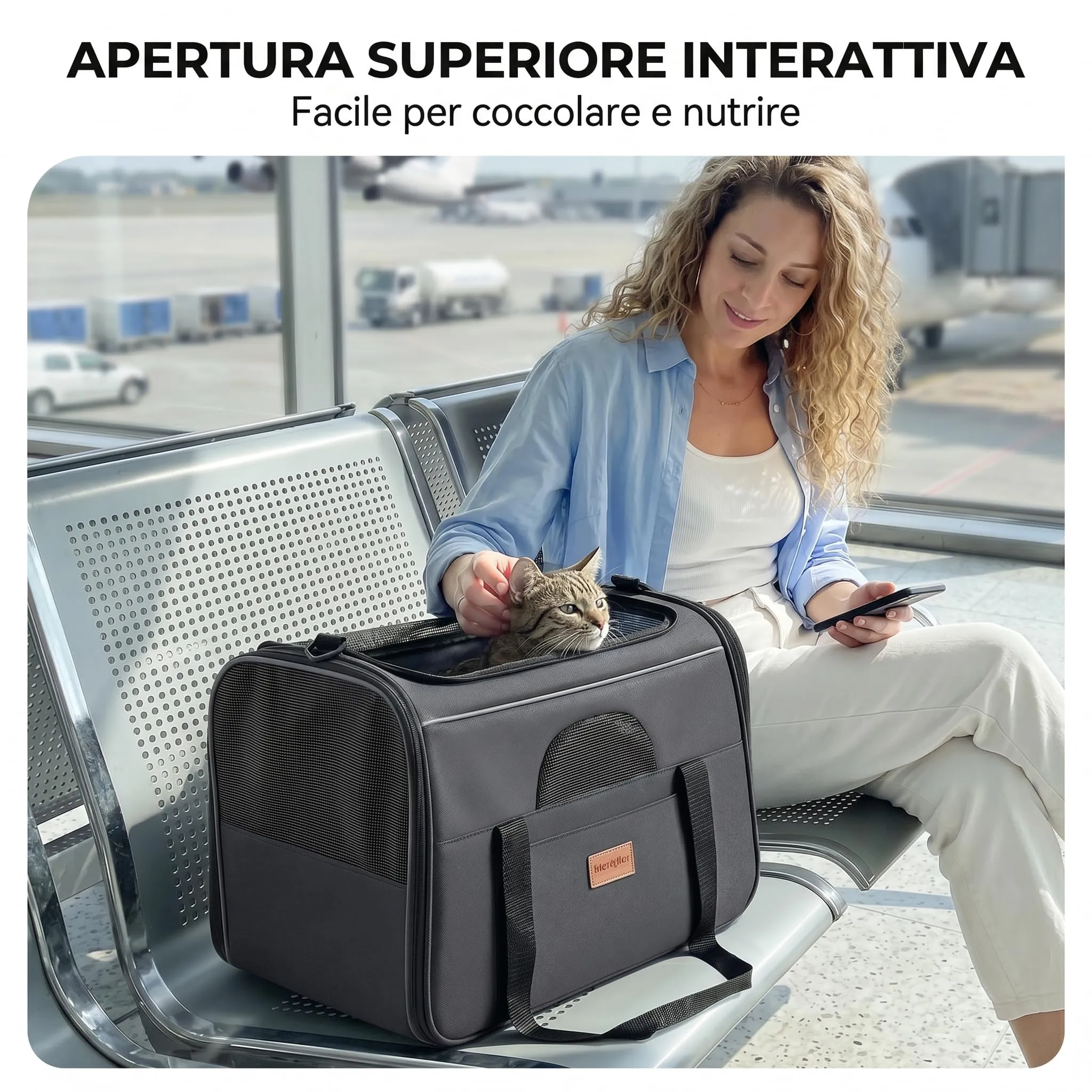 Morpilot Trasportino per gatti e cani, pieghevole, 42x28x28cm, Grigio fumo chiaro - immagine 3