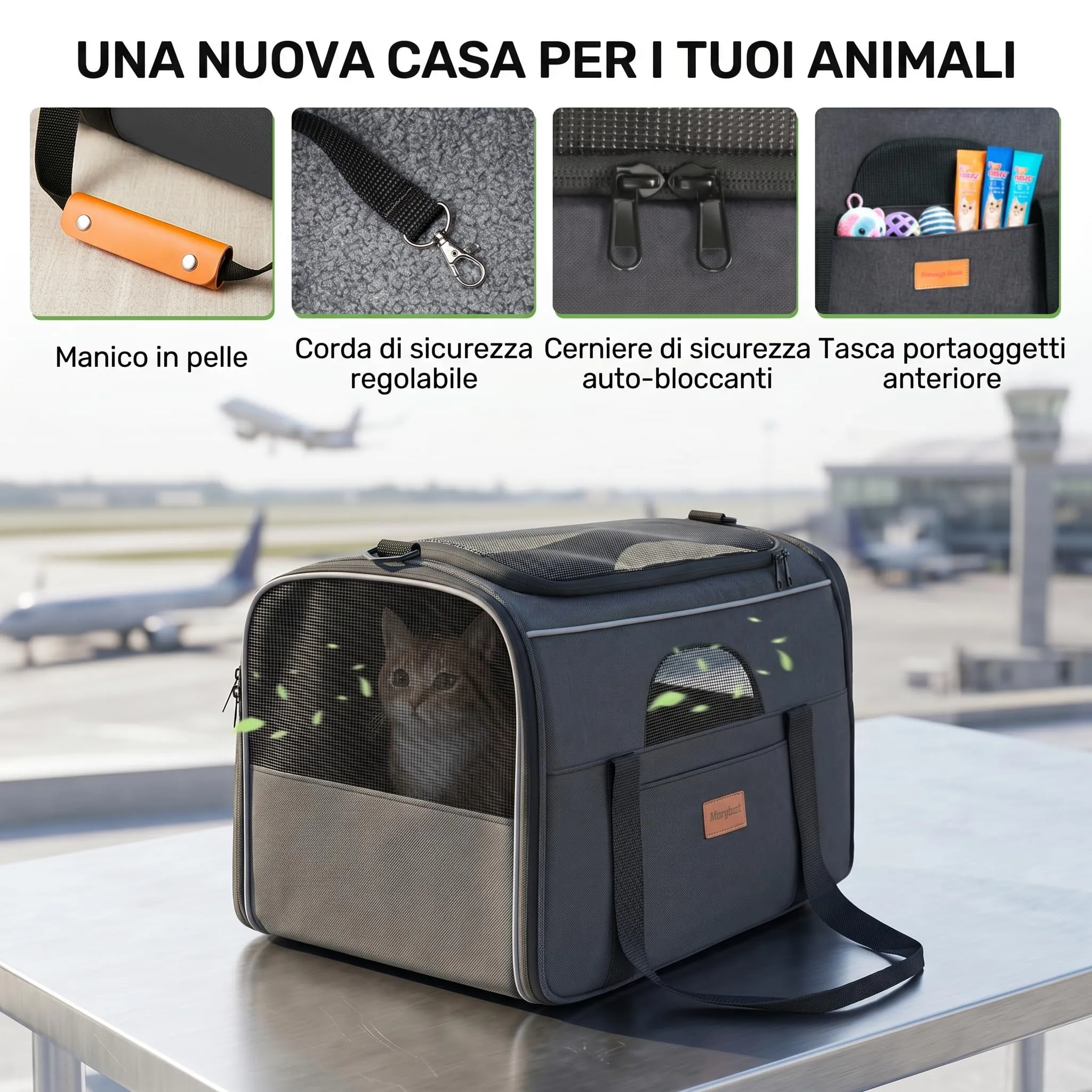 Morpilot Trasportino per gatti e cani, pieghevole, 42x28x28cm, Grigio fumo chiaro - immagine 4