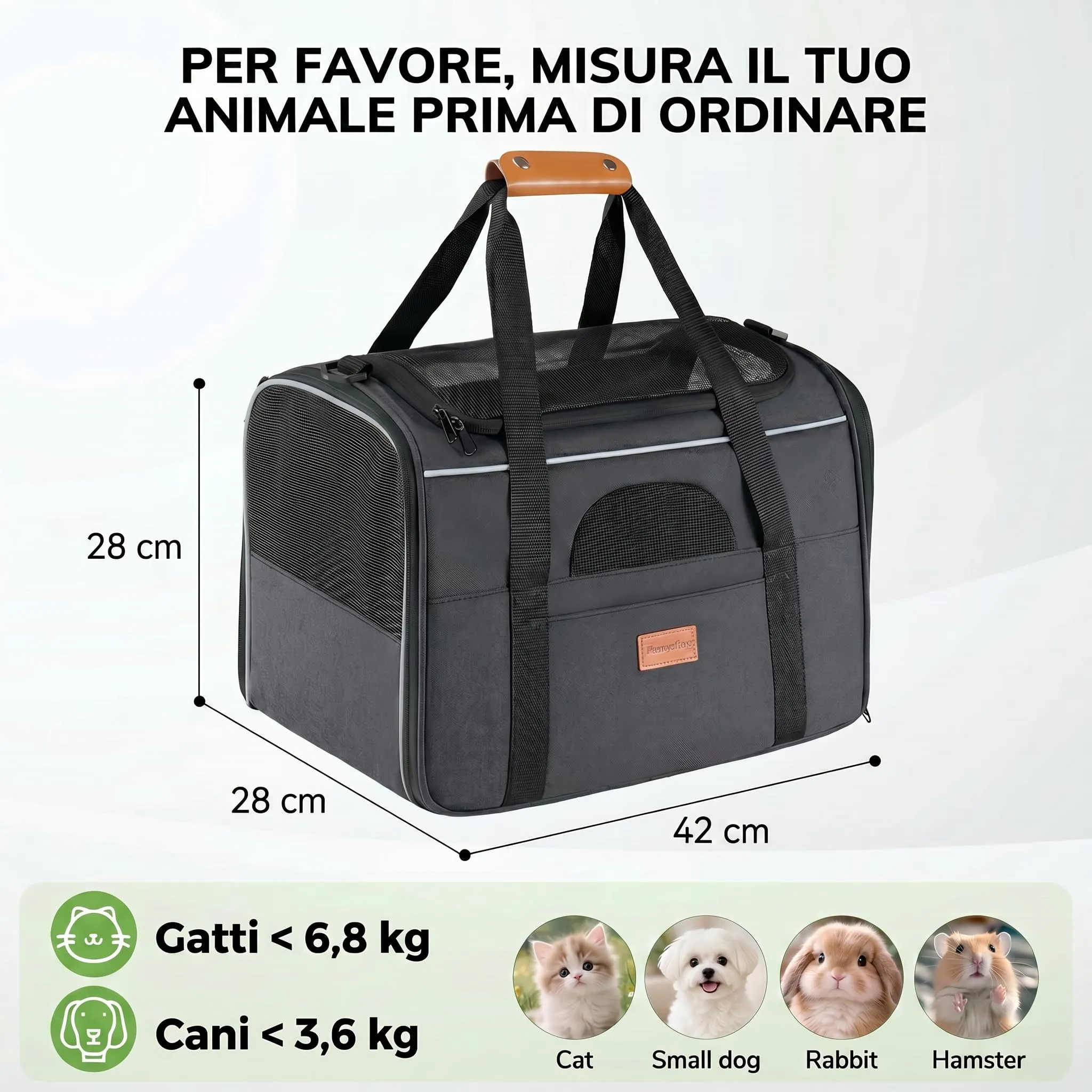 Morpilot Trasportino per gatti e cani, pieghevole, 42x28x28cm, Grigio fumo chiaro - immagine 6