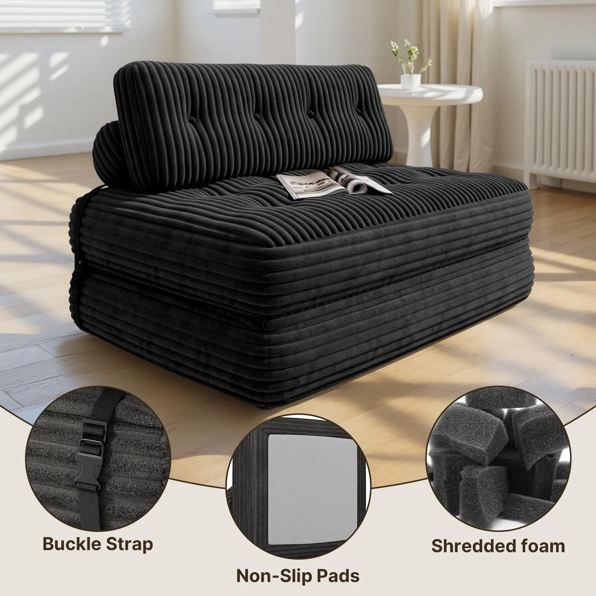 Xbro Divano Letto Matrimoniale 2 Posti Pieghevole, 180x130 cm, Grigio Scuro - immagine 6