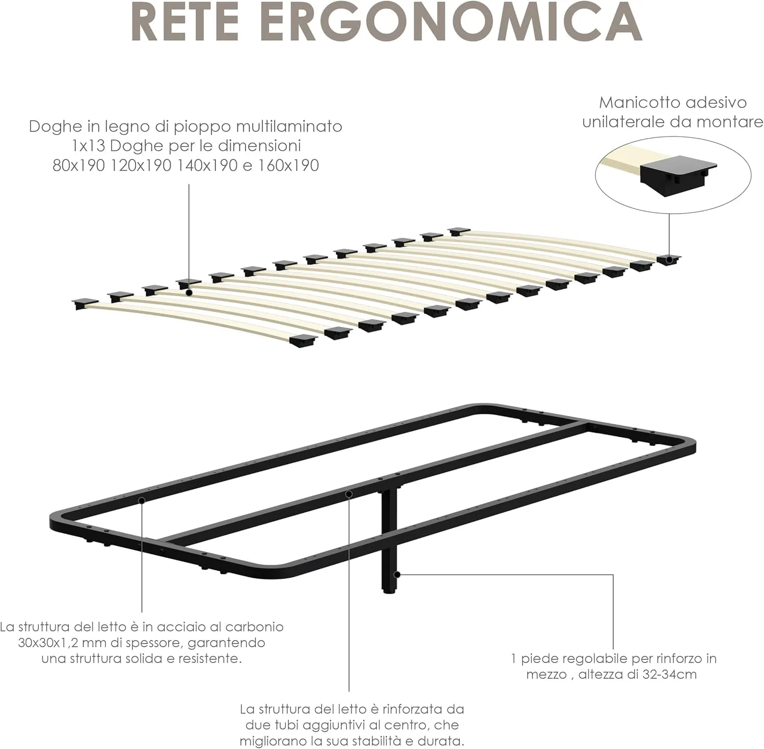 DEWINNER Rete Letto Singolo 80x190cm, Altezza 35 cm, 13 Doghe in Legno Pioppo Ortopedica - immagine 8
