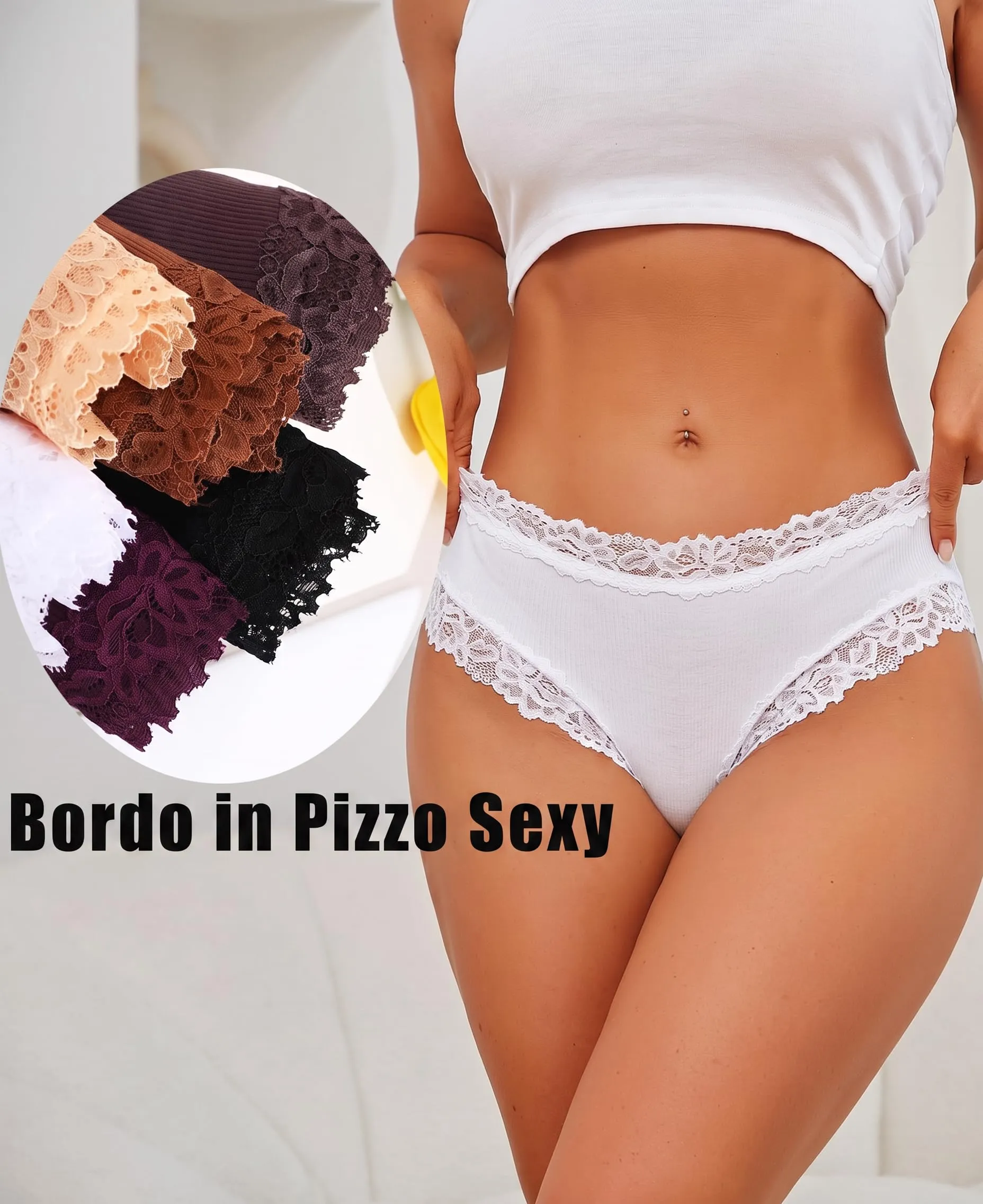 ALL OF SHE Biancheria Intima da Donna in Cotone, Slip Brasiliano e Pizzo, 6 Pezzi, Taglia L - immagine 4
