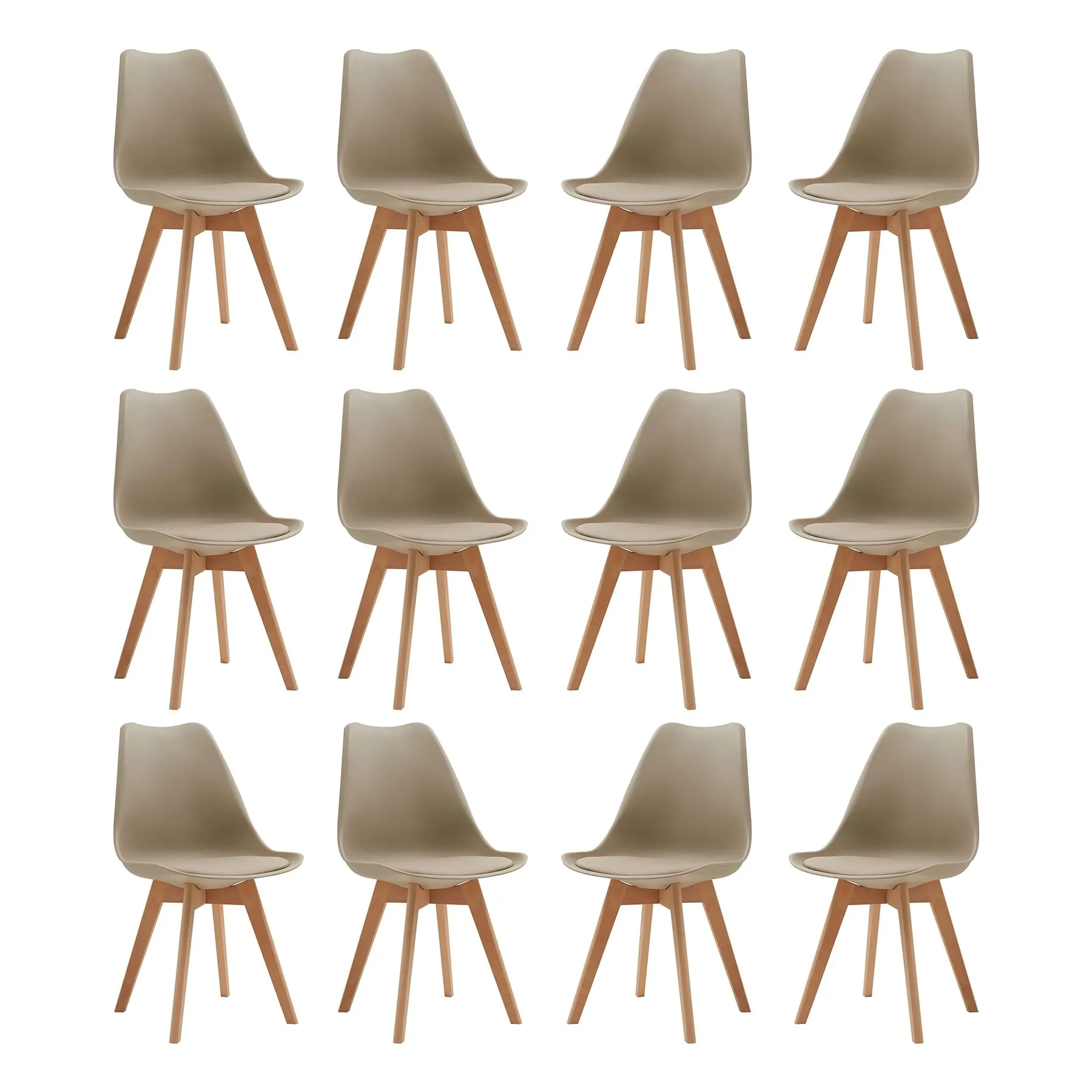 GrandCA HOME Set di 12 Sedie Imbottite con Gambe in Legno di Faggio, Cachi - immagine 1