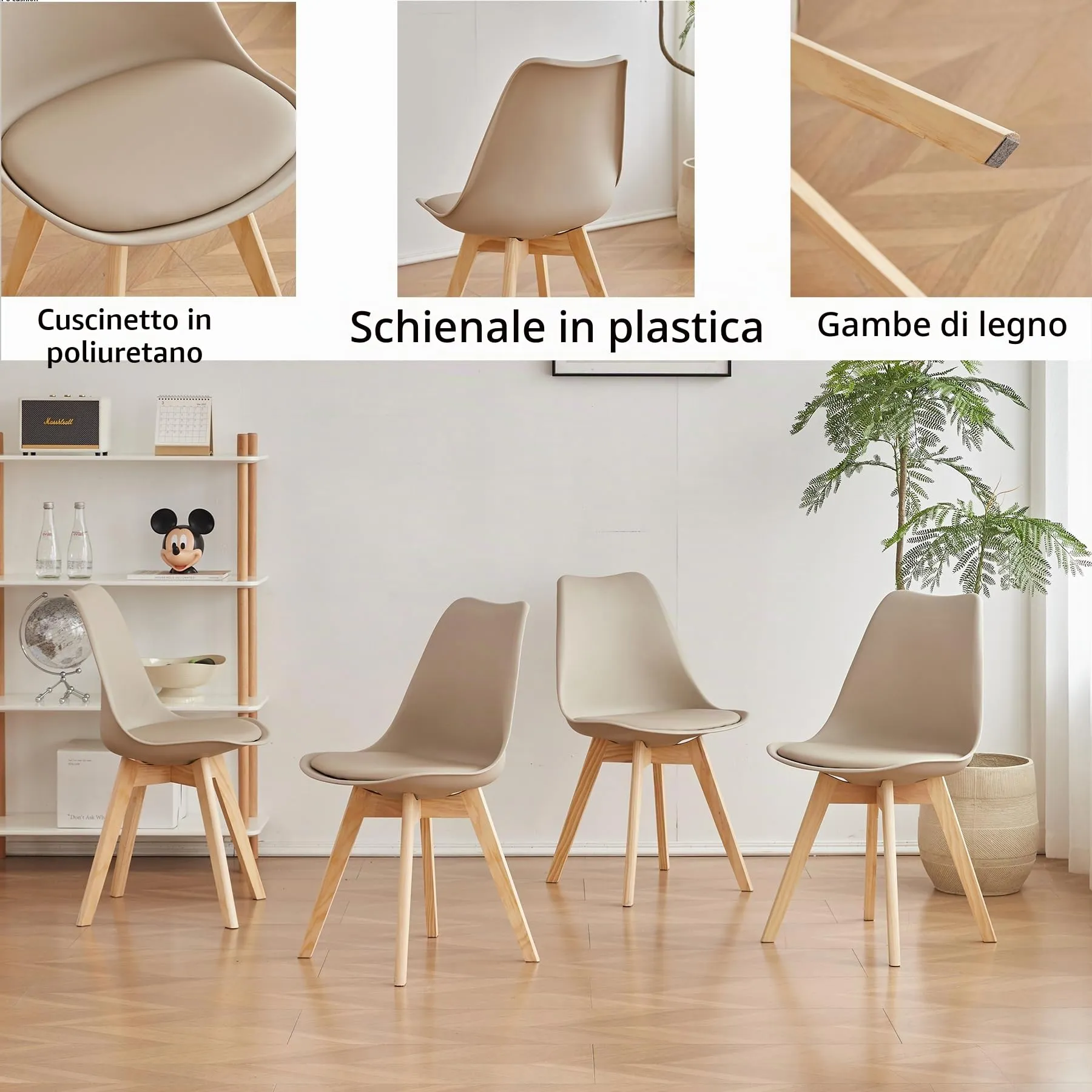 GrandCA HOME Set di 12 Sedie Imbottite con Gambe in Legno di Faggio, Cachi - immagine 12