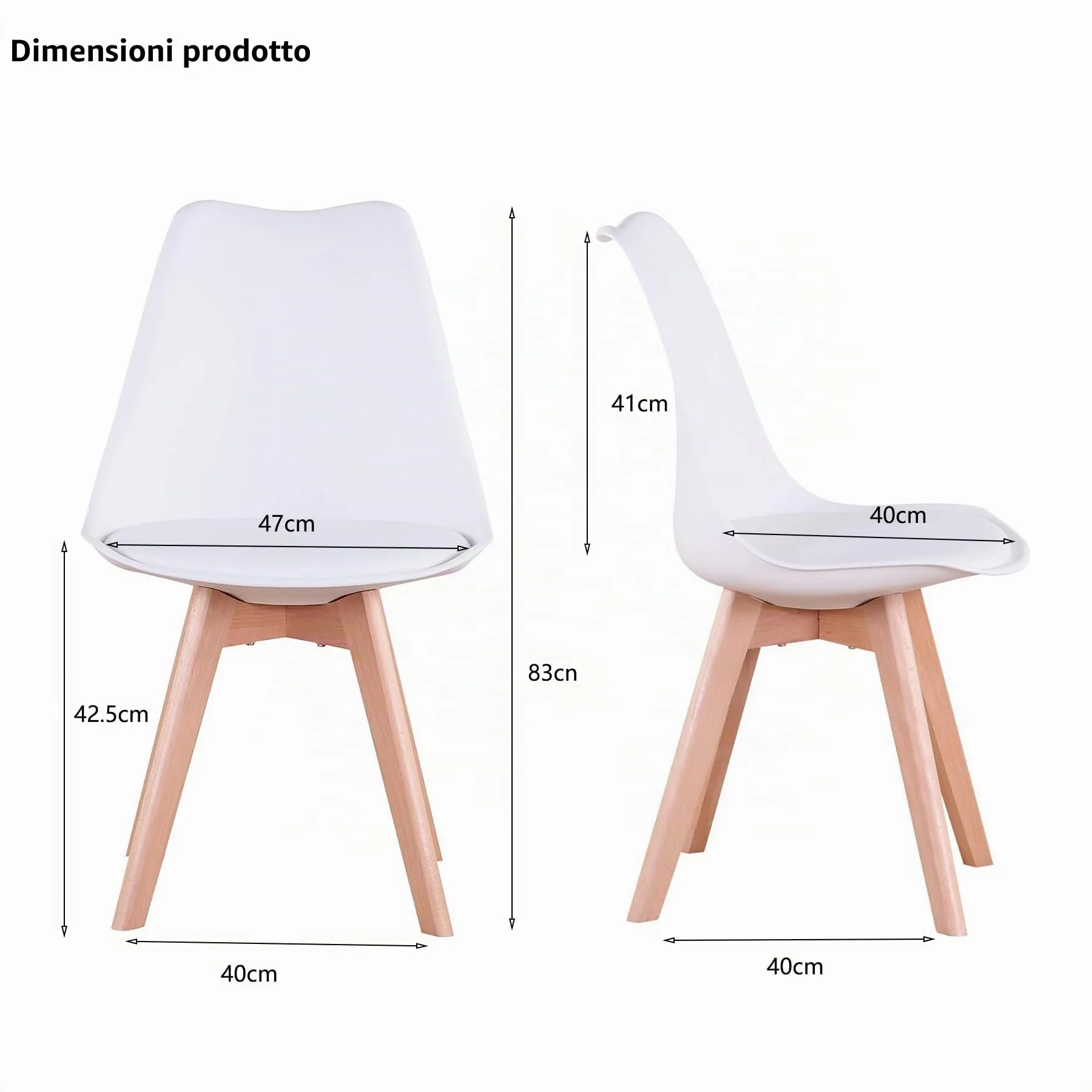 GrandCA HOME Set di 12 Sedie Imbottite con Gambe in Legno di Faggio, Bianco - immagine 3