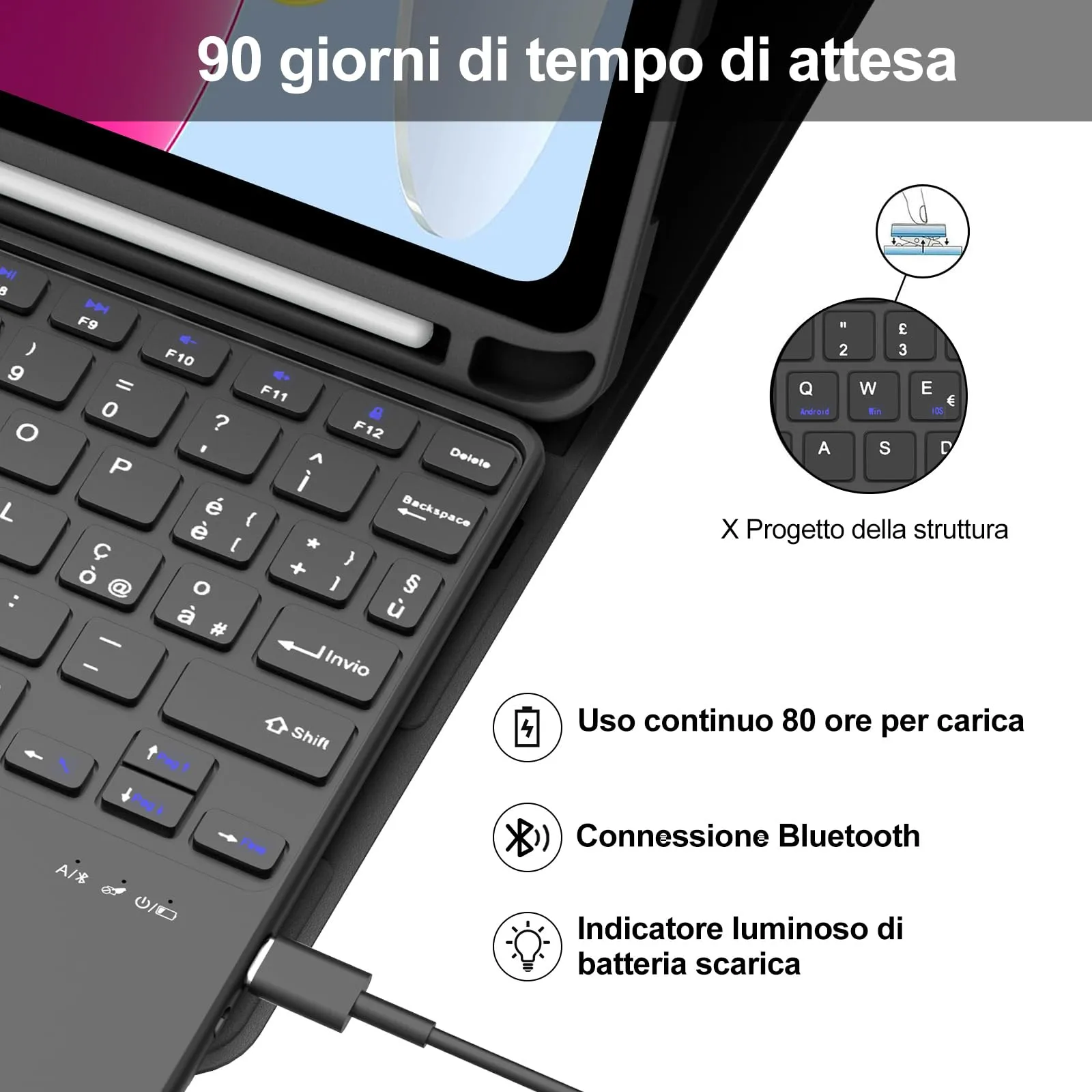 IVEOPPE Tastiera con Touchpad per iPad 11 Generazione 11" (2025) e iPad 10 Generazione 10.9" (2022) A16 - immagine 4