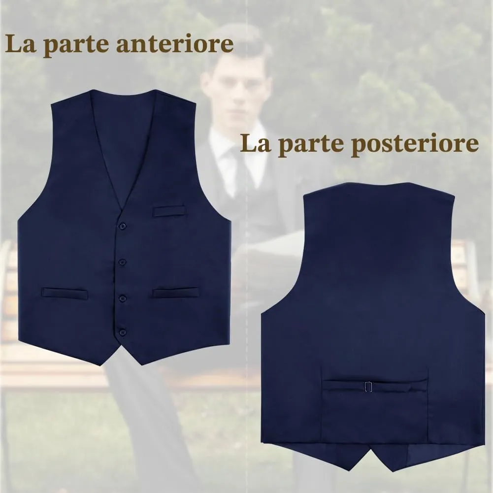 AUYAO Gilet Gotico Classico Formale per Uomo, Blu Navy, L - immagine 6