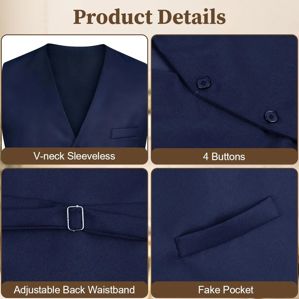 AUYAO Gilet Gotico Classico Formale per Uomo, Blu Navy, XL - immagine 3