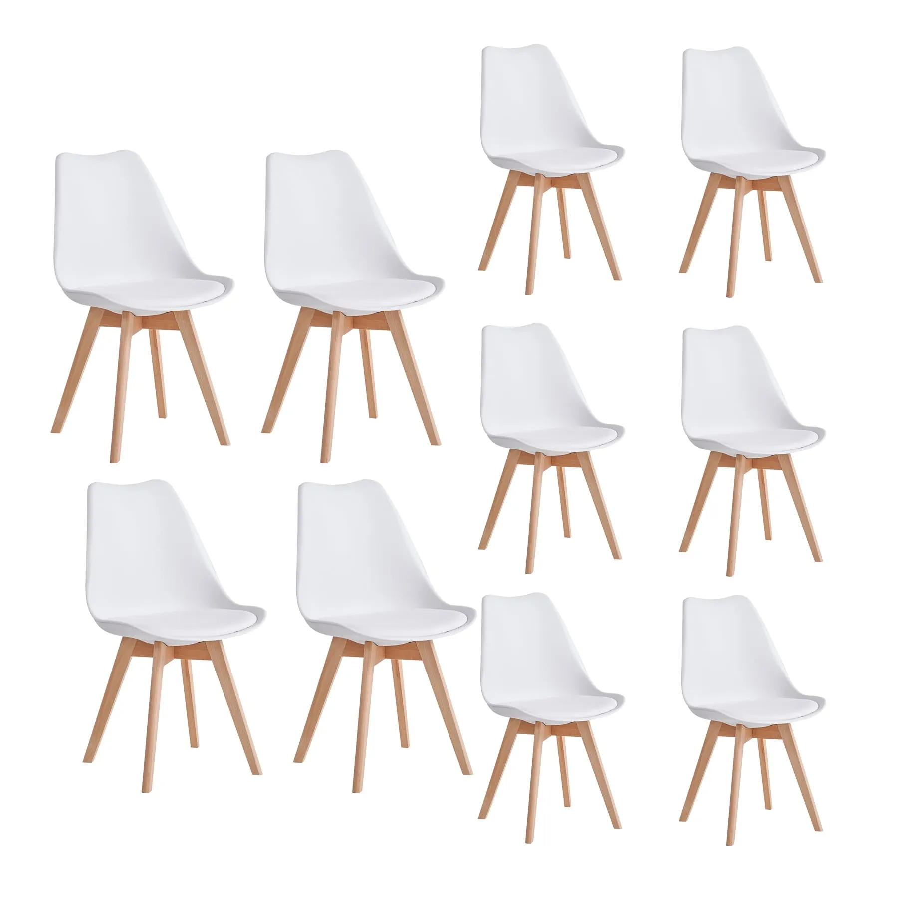 GrandCA HOME Set di 10 Sedie Imbottite con Gambe in Legno di Faggio, Bianco - immagine 1