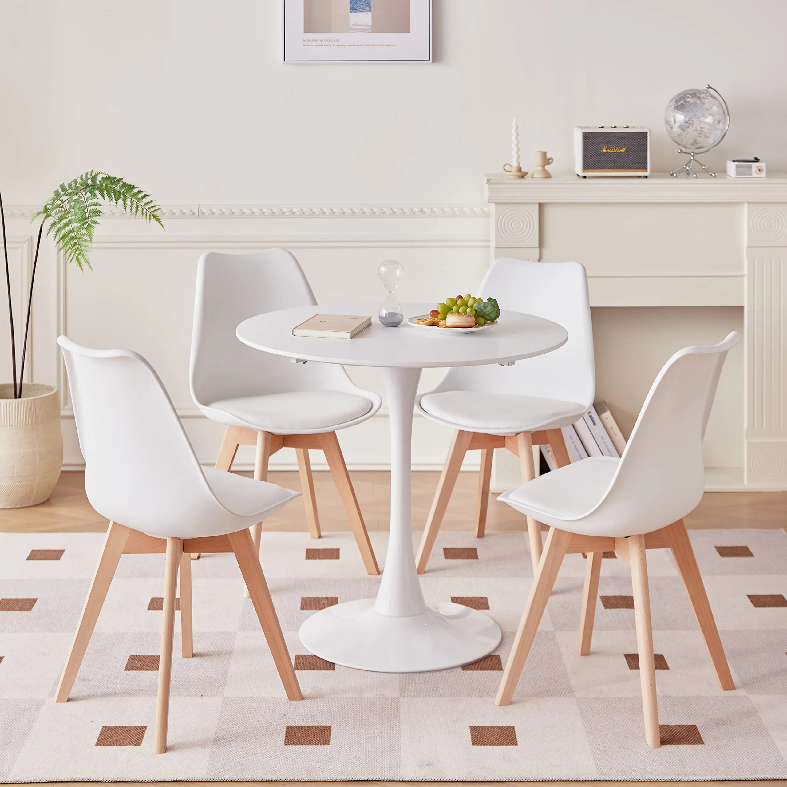 GrandCA HOME Set di 10 Sedie Imbottite con Gambe in Legno di Faggio, Bianco - immagine 4