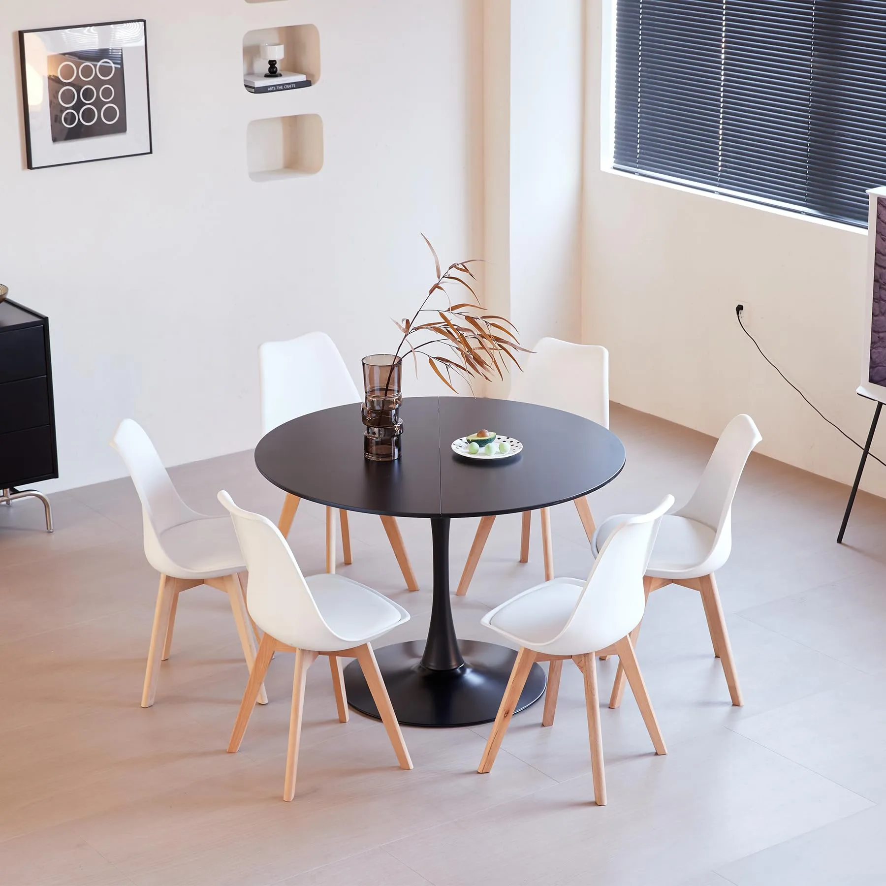 GrandCA HOME Set di 10 Sedie Imbottite con Gambe in Legno di Faggio, Bianco - immagine 5