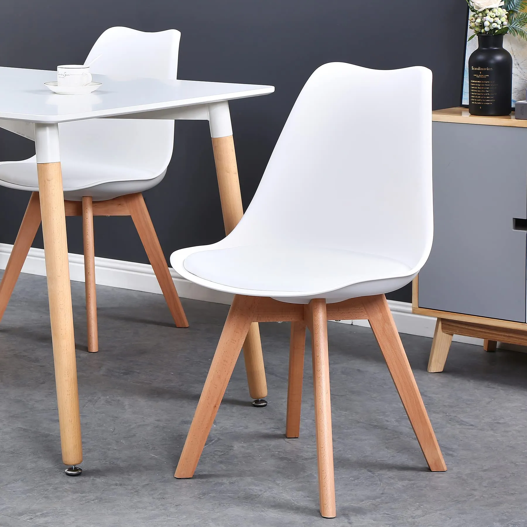 GrandCA HOME Set di 10 Sedie Imbottite con Gambe in Legno di Faggio, Bianco - immagine 6