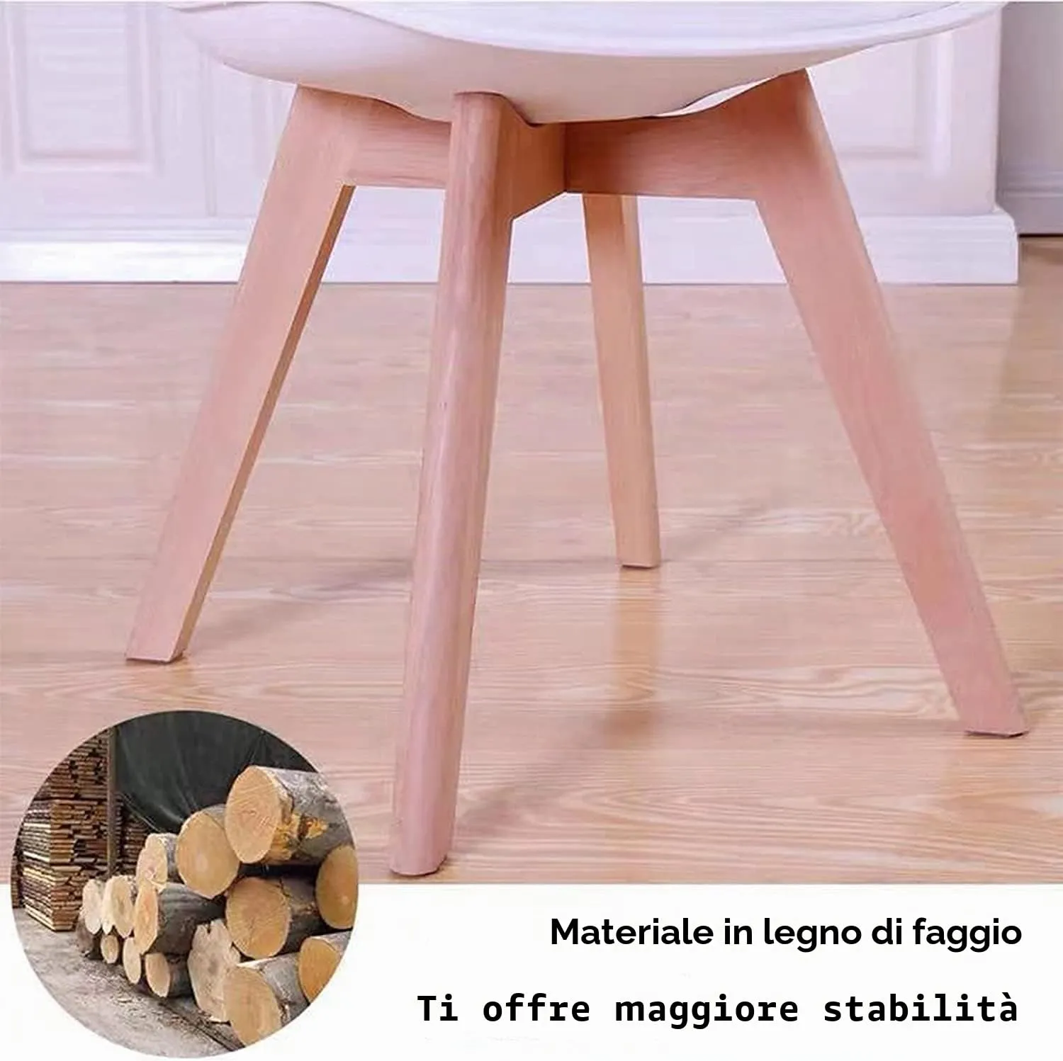 GrandCA HOME Set di 10 Sedie Imbottite con Gambe in Legno di Faggio, Bianco - immagine 7