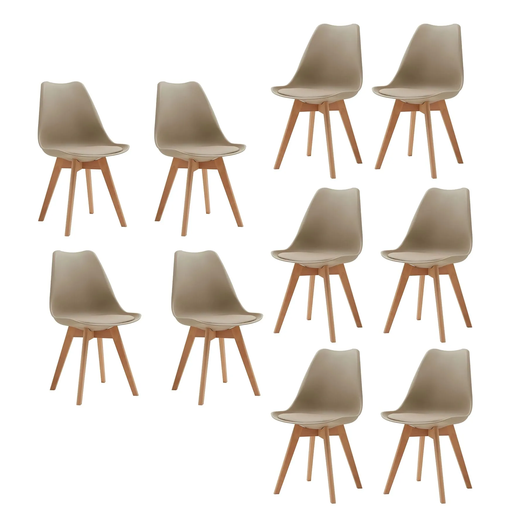 GrandCA HOME Set di 10 Sedie Imbottite con Gambe in Legno di Faggio, Cachi - immagine 1