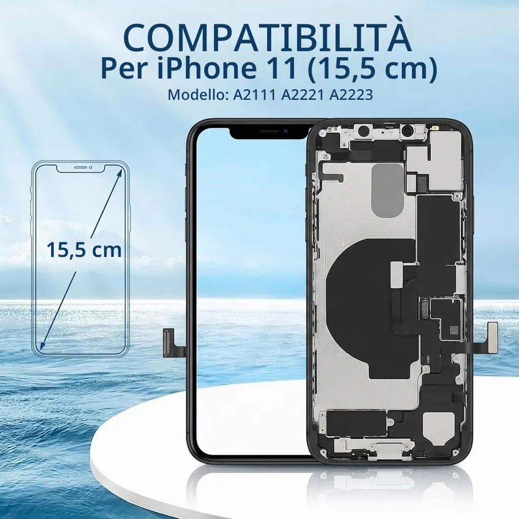 Hoonyer Set di Ricambio Display per iPhone 11, Schermo LCD con Cornice, Digitalizzatore e Strumenti di Riparazione - immagine 2