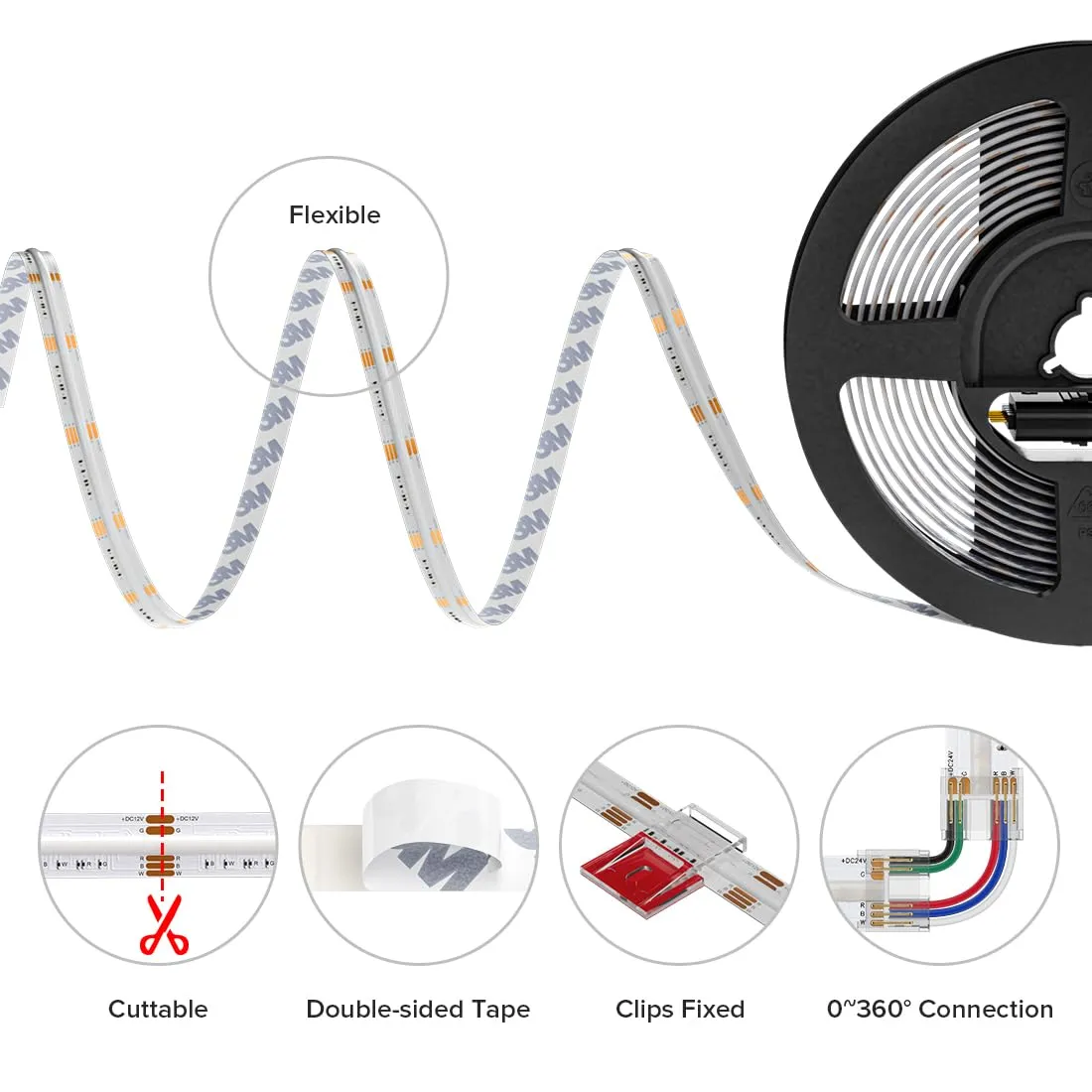 BTF-LIGHTING FCOB RGBW LED Strip 3000K Warm White 5m IP66 DC24V - immagine 6
