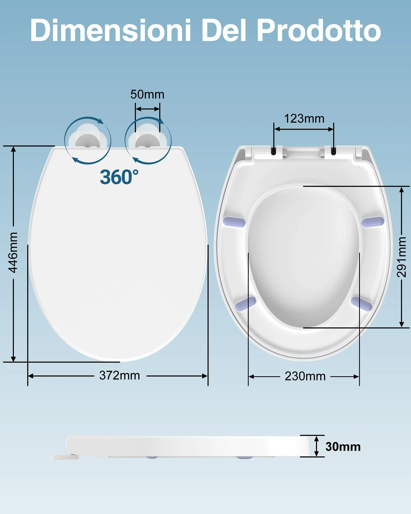 YEAUPE PRO Tavoletta WC Universale Forma O in PP, Chiusura Ammortizzata - immagine 2