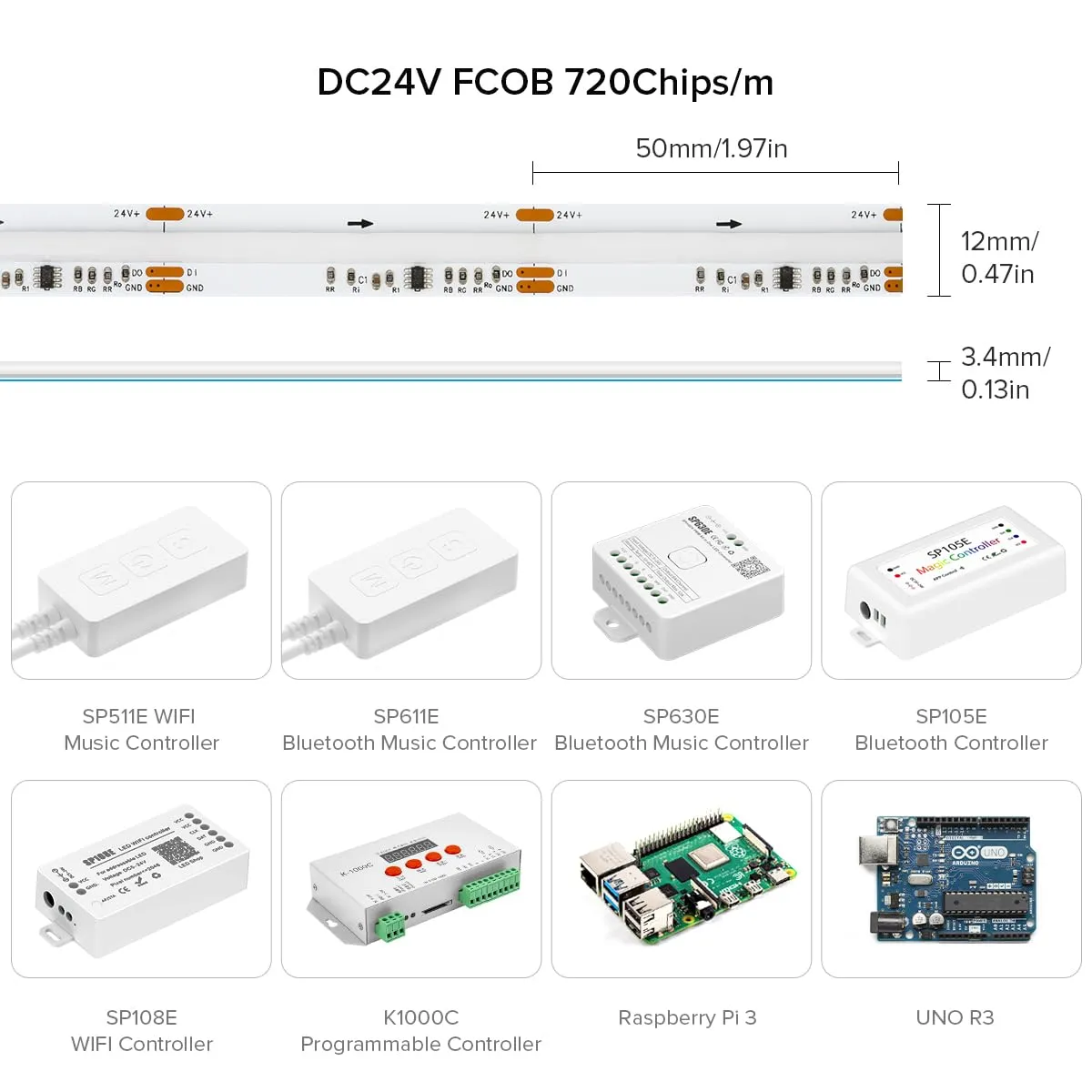 BTF-LIGHTING Striscia LED FCOB RGBIC WS2811 10M (2x5M) 720LEDs/m PCB Bianco - immagine 4