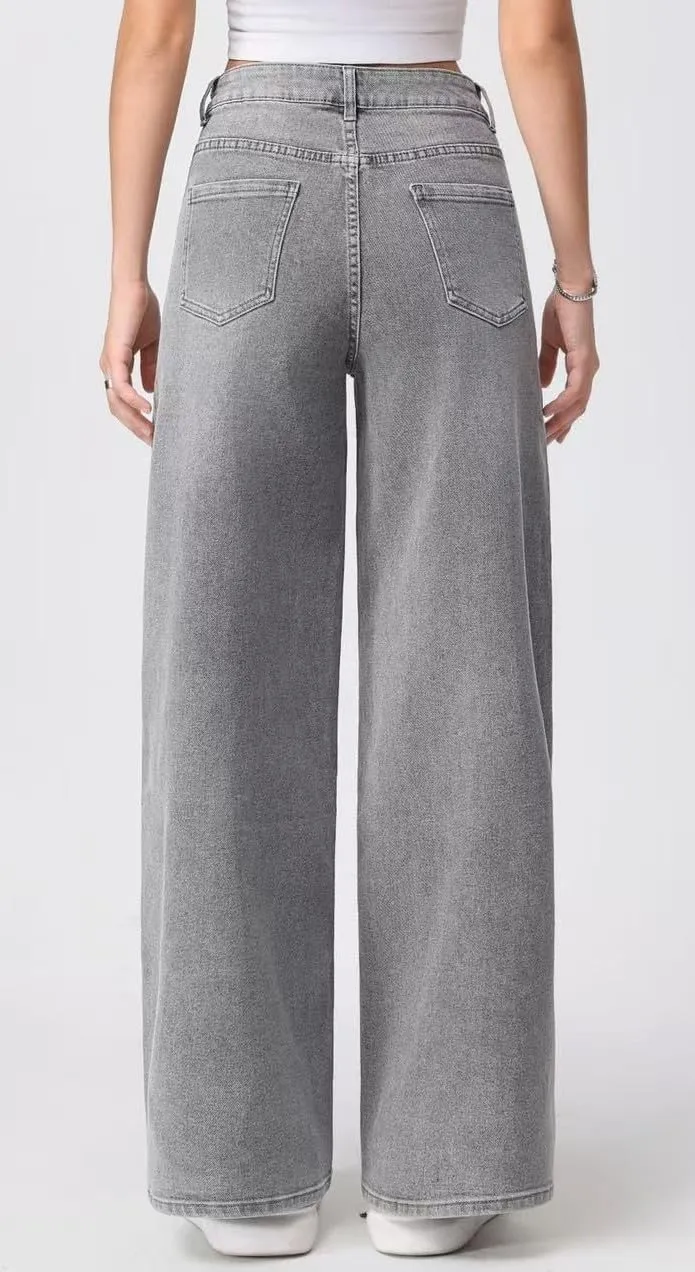 Vittorio y Jeans Donna Vita Alta Baggy Wide Leg Grigio XL - immagine 2
