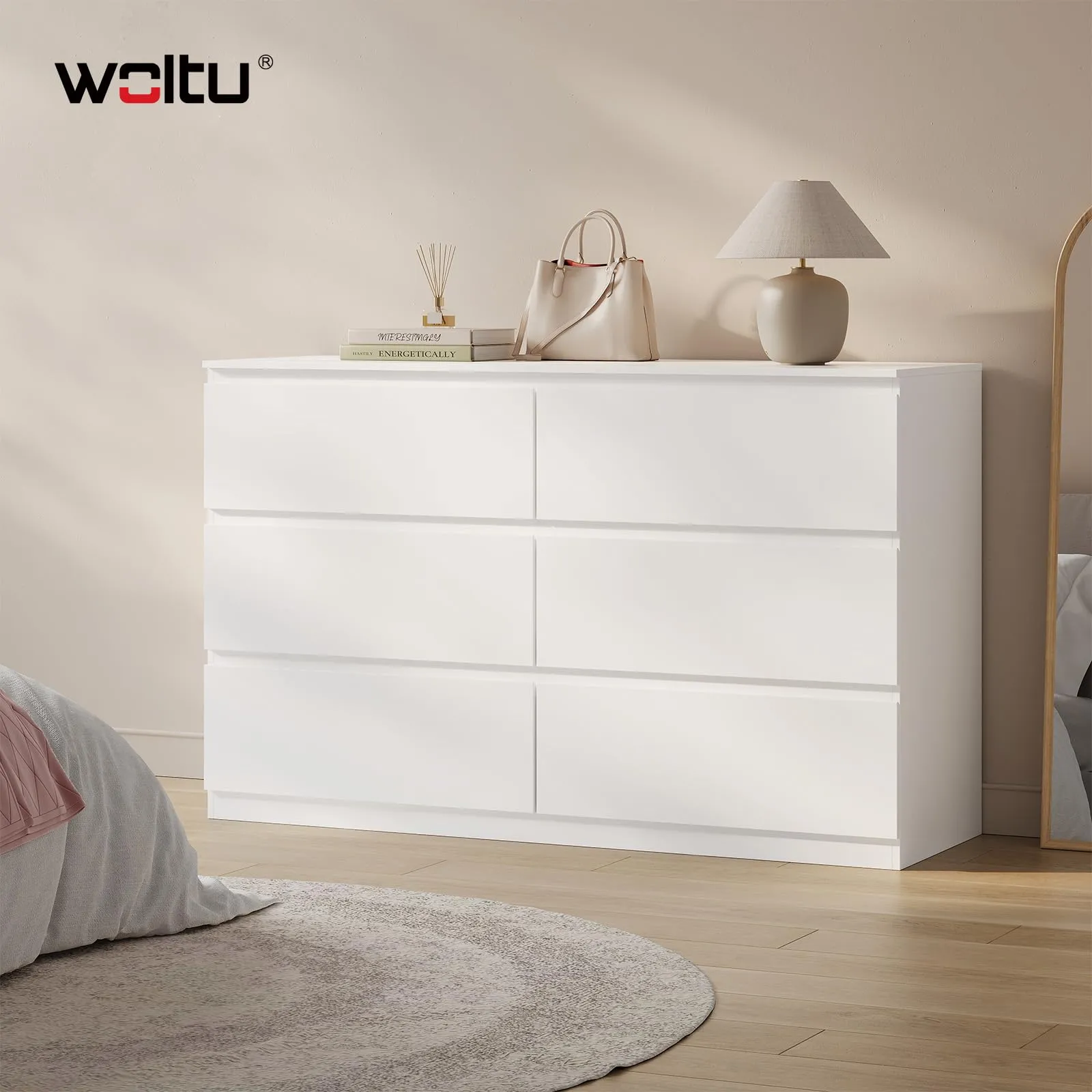 WOLTU Cassettiera 6 Cassetti Bianco 40 x 120 x 75 cm KMD008ws - immagine 2