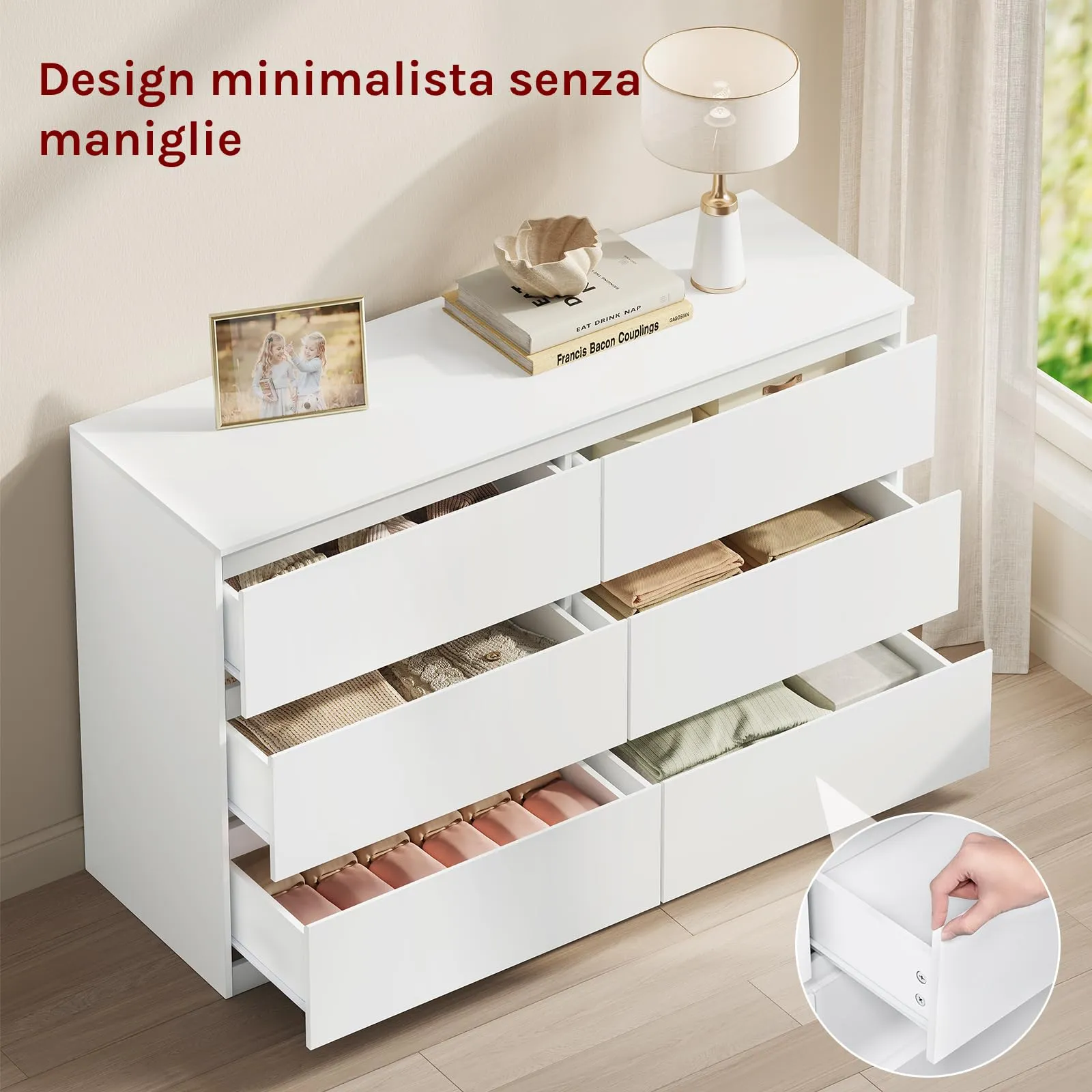 WOLTU Cassettiera 6 Cassetti Bianco 40 x 120 x 75 cm KMD008ws - immagine 7