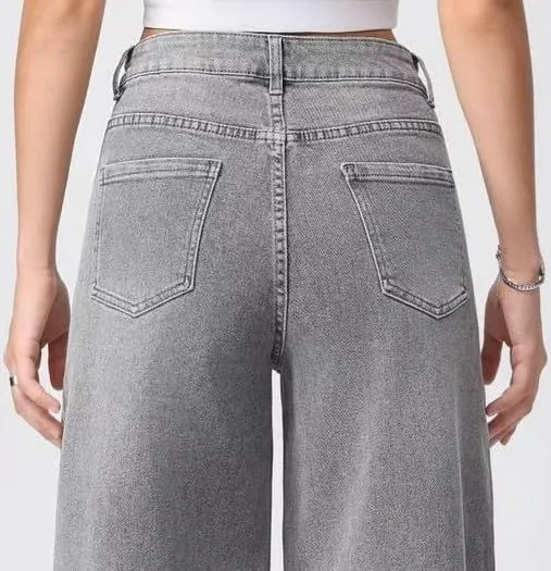 Vittorio Y Jeans Donna Vita Alta Baggy Wide Leg Fit - Grigio, XS - immagine 6