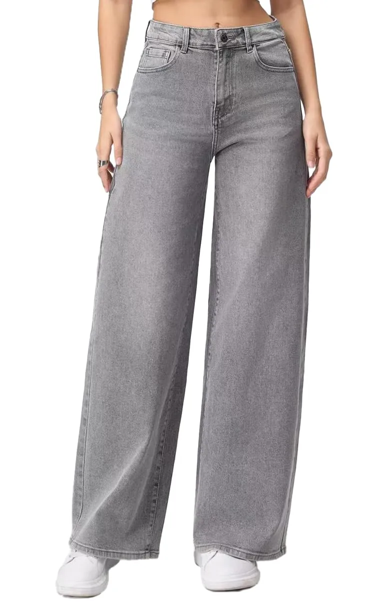 vittorio y Jeans Donna Vita Alta Baggy Wide Leg Grigio S - immagine 1
