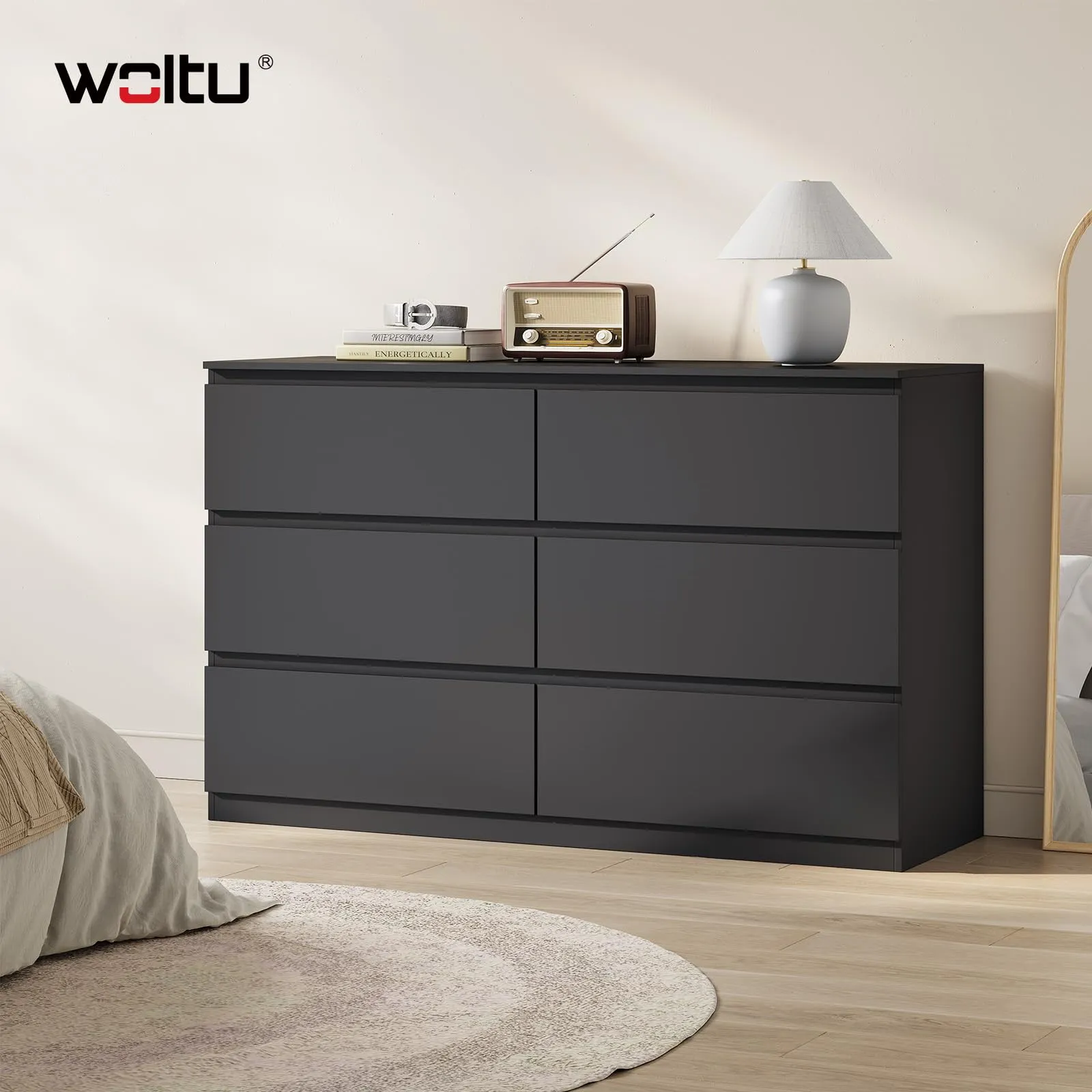 WOLTU Cassettiera Camera da Letto e Mobile Ingresso, 6 Cassetti, Nero, 40P x 120l x 75A cm, KMD008sz - immagine 2
