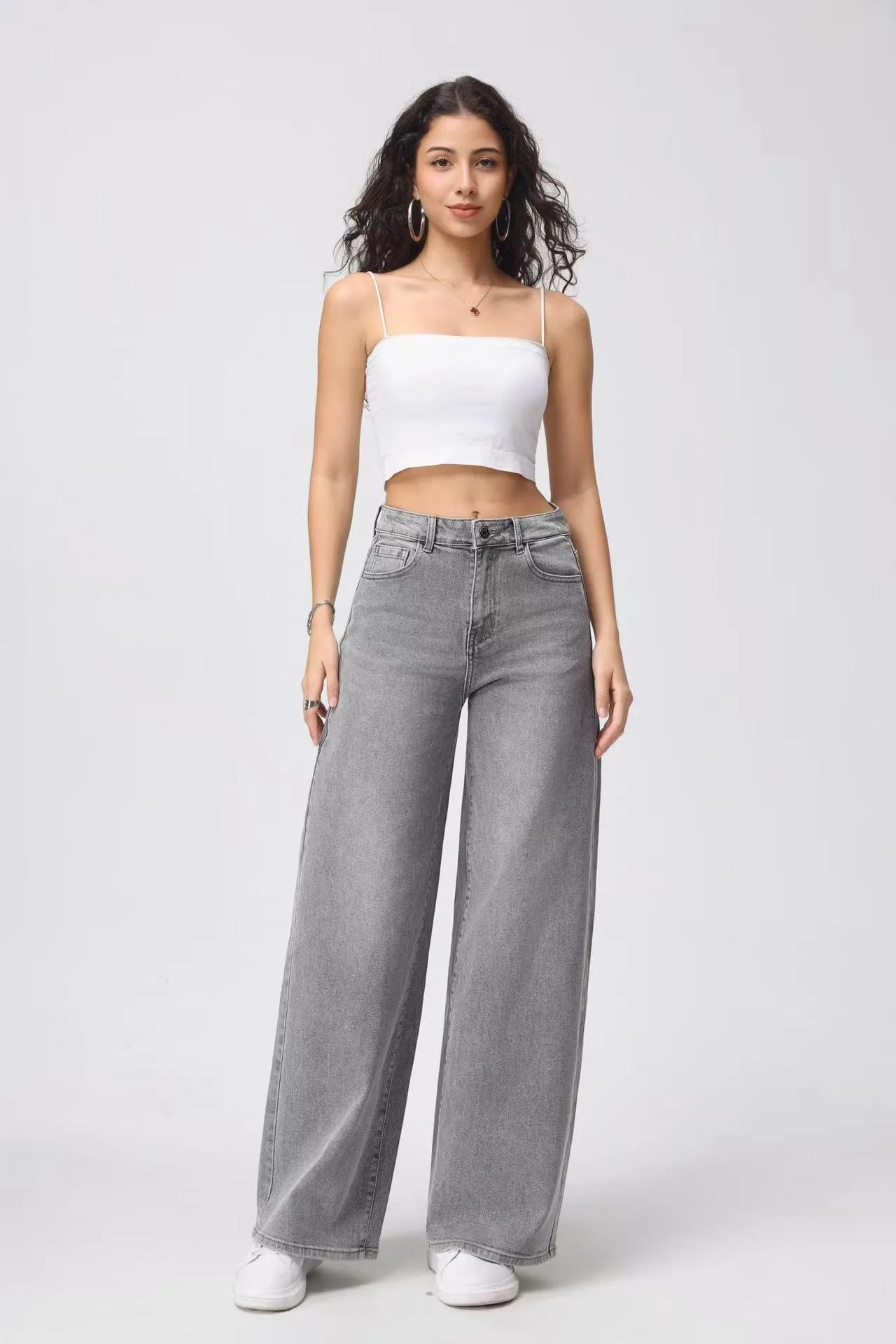 vittorio y Jeans Donna Vita Alta Baggy Wide Leg Grigio L - immagine 4