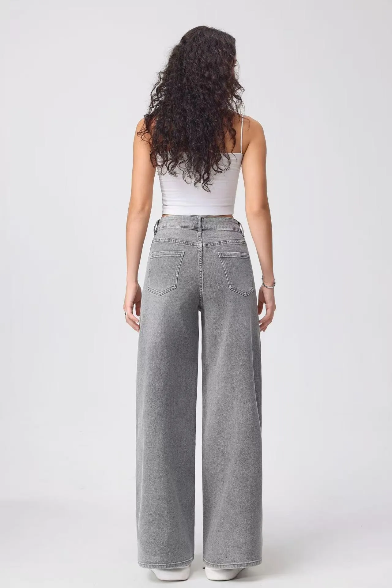vittorio y Jeans Donna Vita Alta Baggy Wide Leg Grigio L - immagine 5