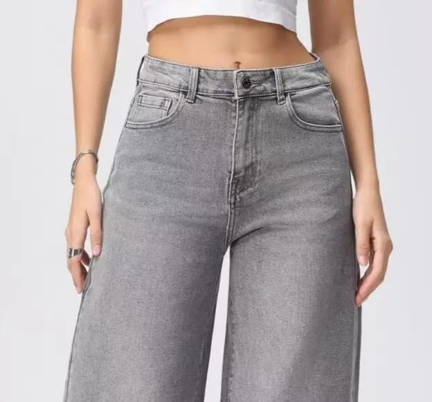 vittorio y Jeans Donna Vita Alta Baggy Wide Leg Grigio L - immagine 7