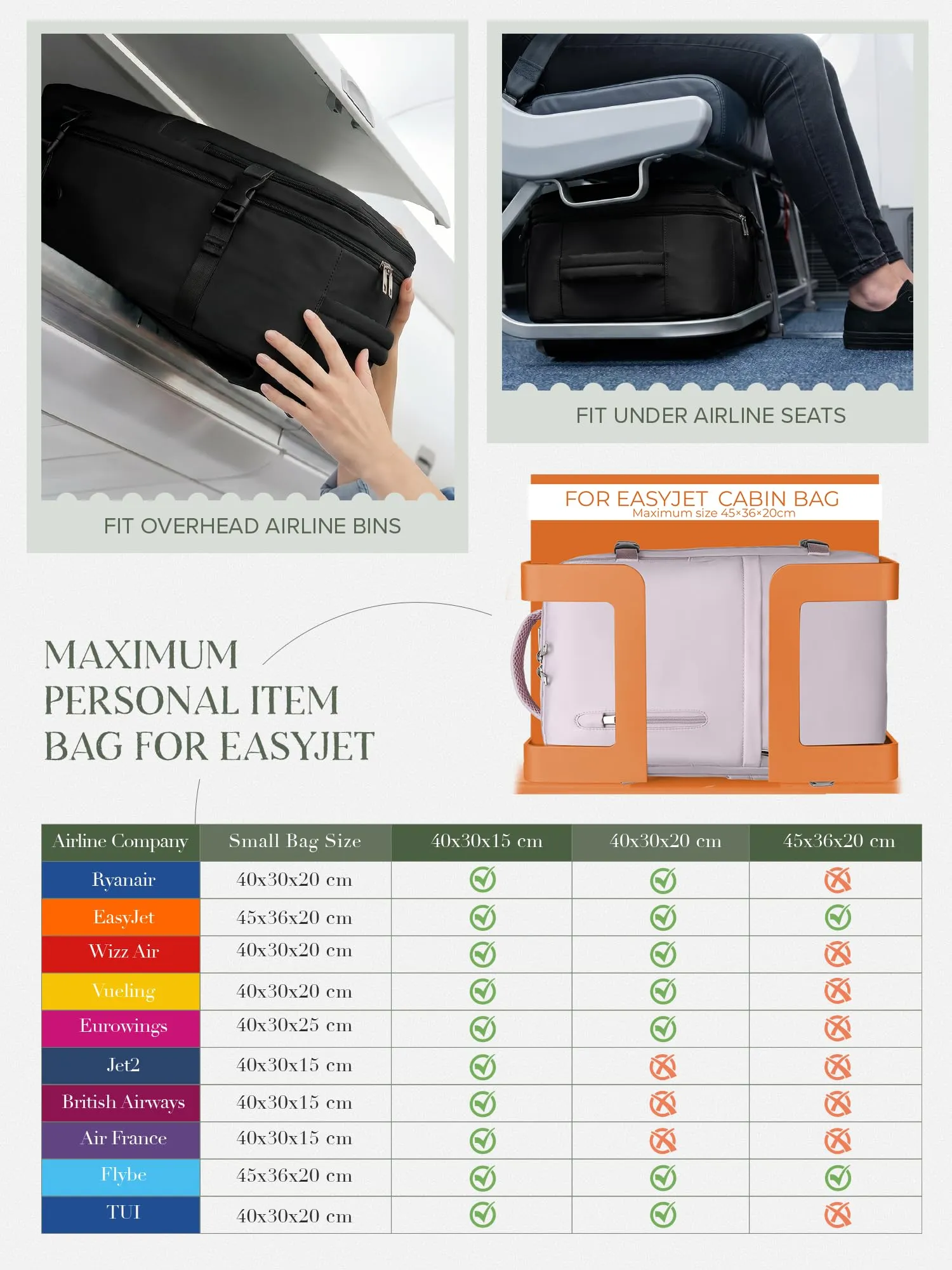 Hayayu Zaino Bagaglio a Mano per Easyjet 45x36x20 cm - immagine 2