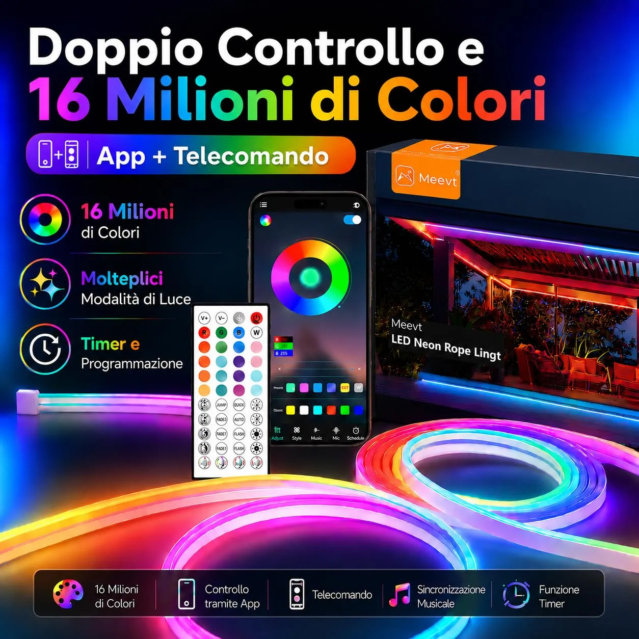 MMEEVT Striscia LED Neon RGB 5M IP65 24V - immagine 2
