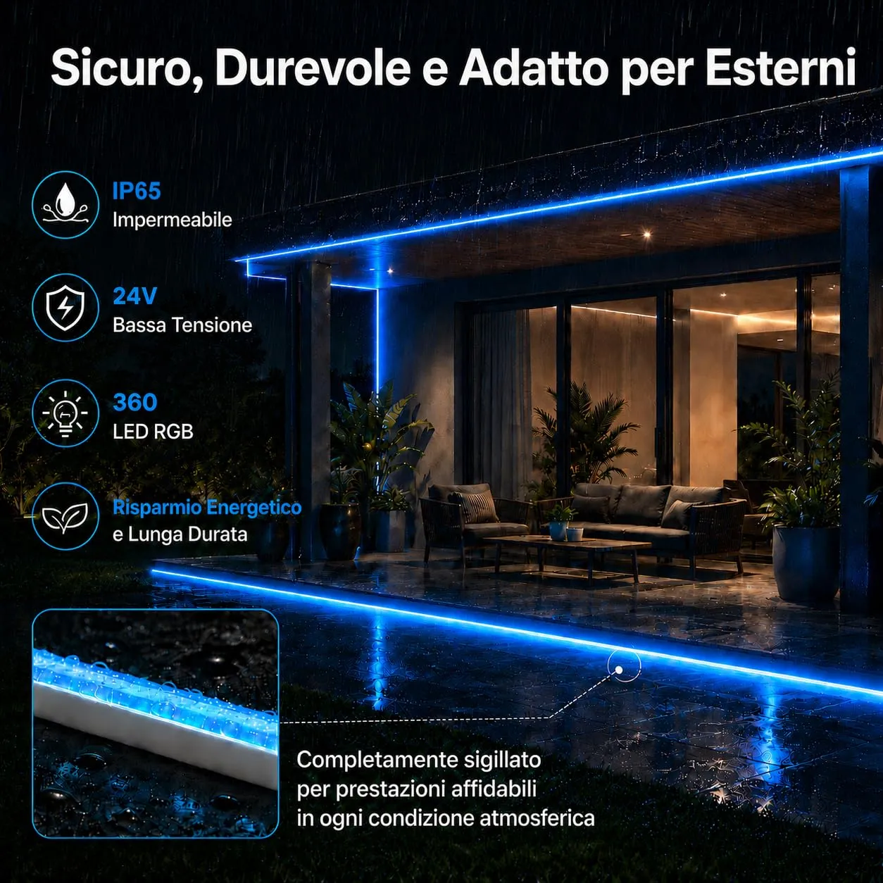 MMEEVT Striscia LED Neon RGB 5M IP65 24V - immagine 5