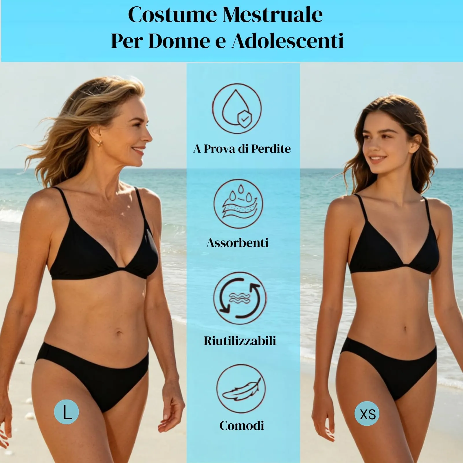 SUUFOR Costume da Bagno Mestruale Riutilizzabile per Donne e Ragazze, L - immagine 5