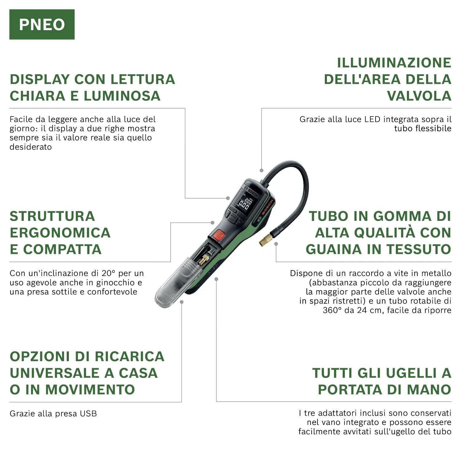 Bosch PNEO Mini Compressore a batteria con Batteria Compact Power BA 4V 3.0 Ah e set di adattatori - immagine 3