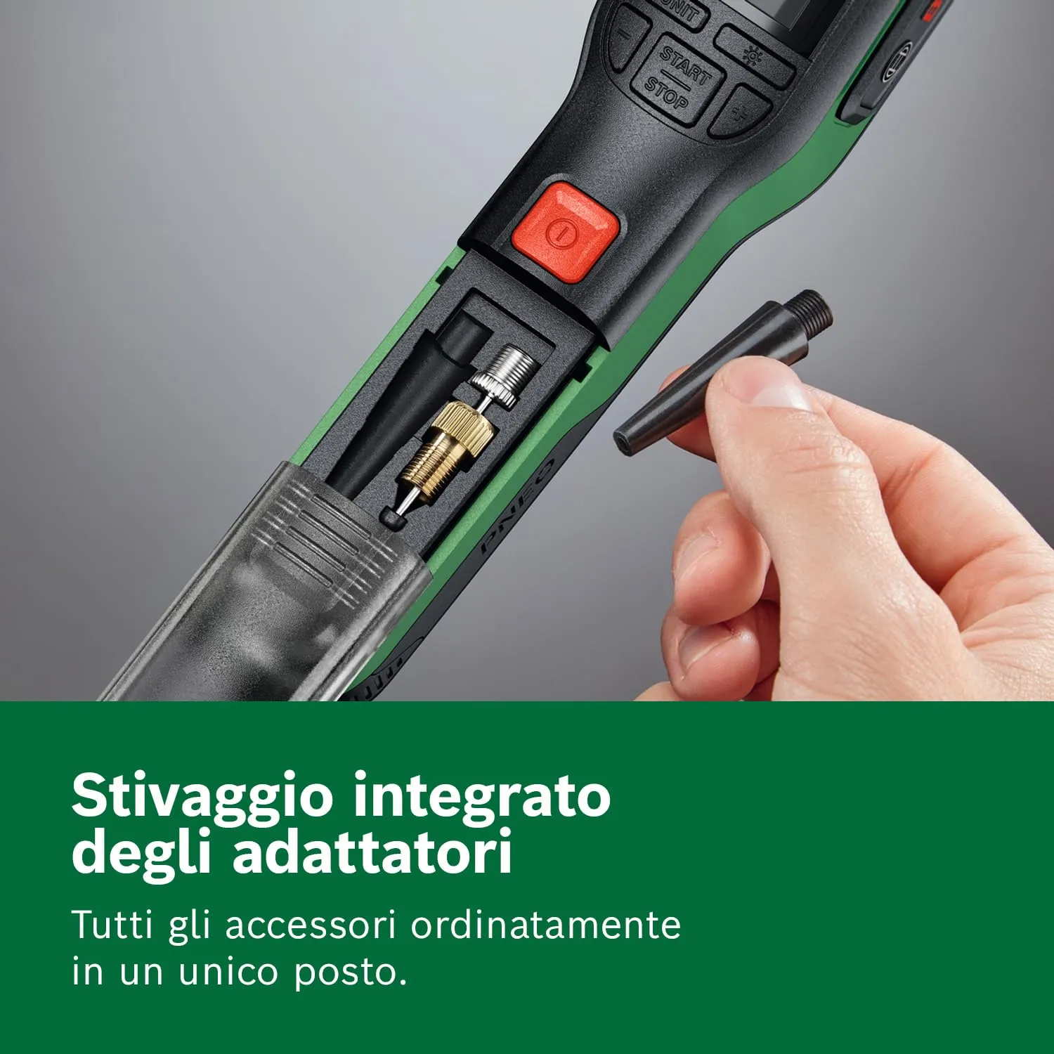 Bosch PNEO Mini Compressore a batteria con batteria Compact Power BA 4V 3.0 Ah, set di adattatori e borsa per bicicletta - immagine 5