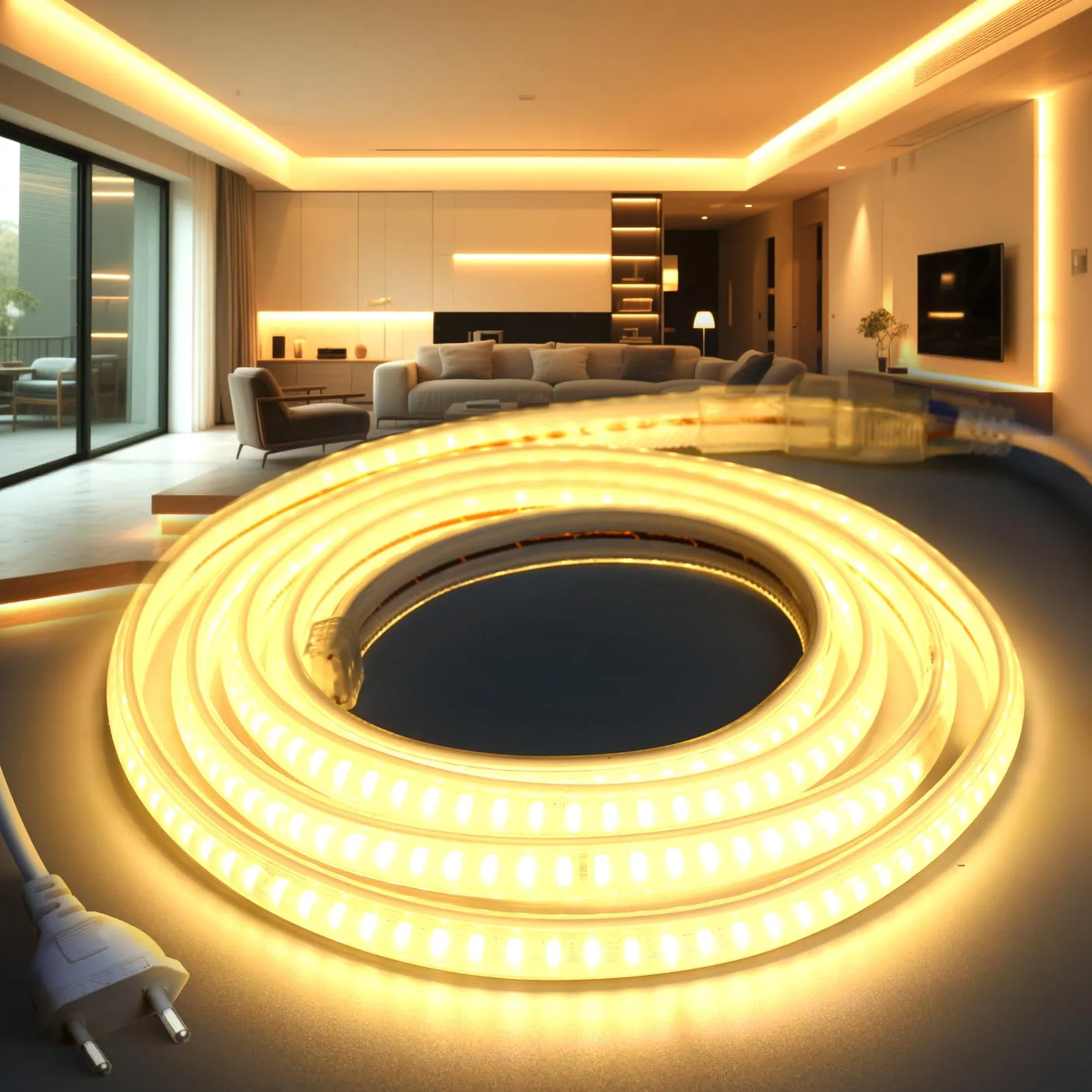 BRIMETI Striscia LED 220V 10M Blanc Chaud 3000K IP65 145LED/M Tagliabile - immagine 1