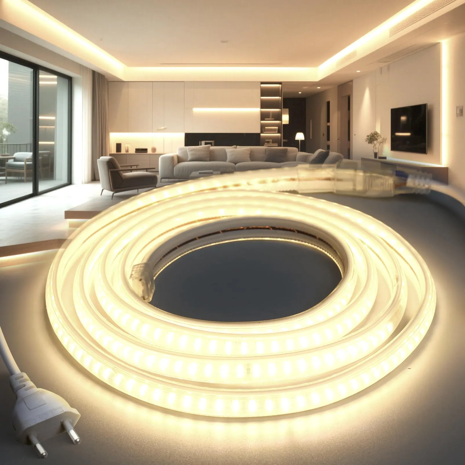 BRIMETI Striscia LED 220V 5M Bianco Naturale 4000K Impermeabile IP65 145LED/M Tagliabile - immagine 1