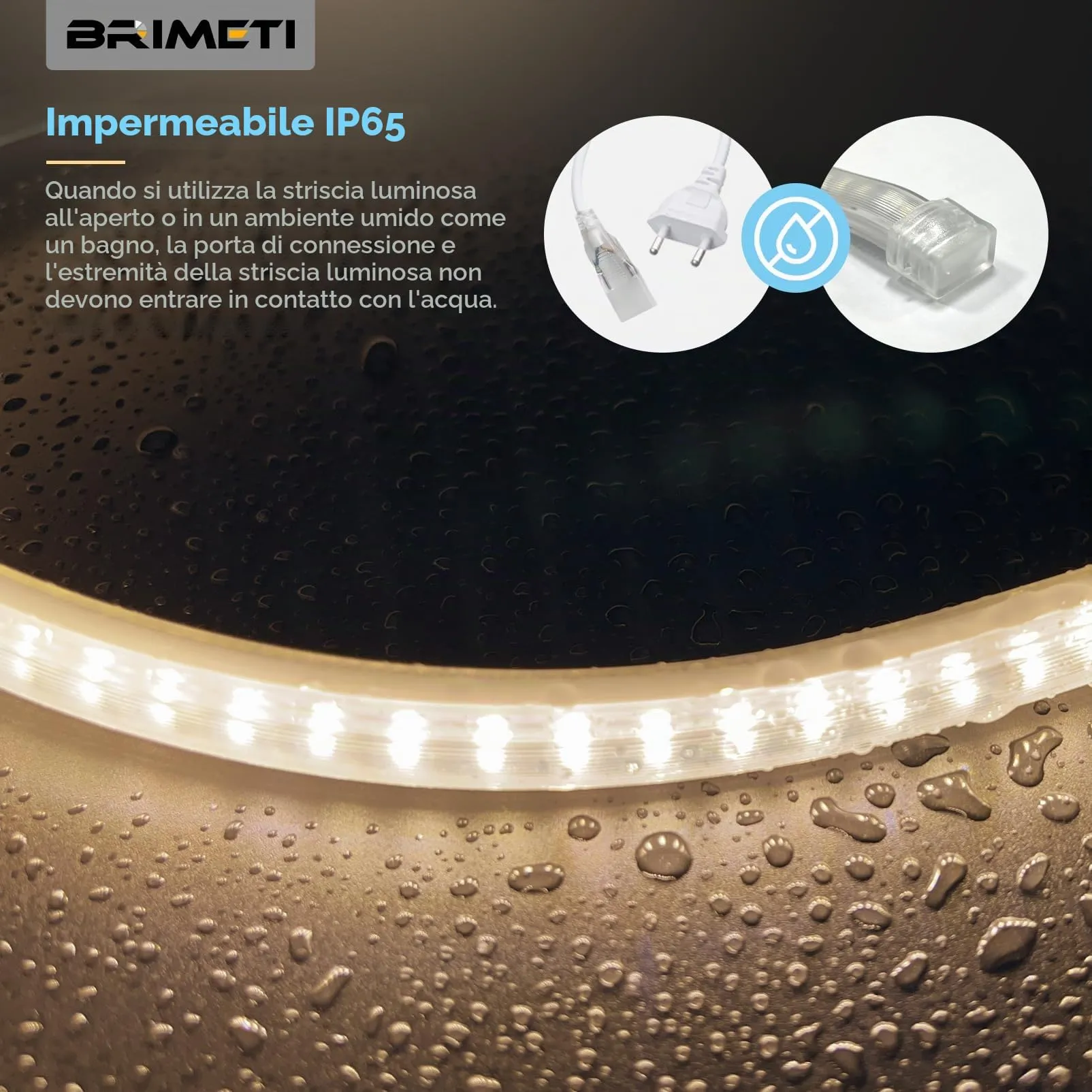 BRIMETI Striscia LED 220V 20M Blanc Chaud 3000K Impermeabile IP65 145LEDS/M Tagliabile - immagine 3