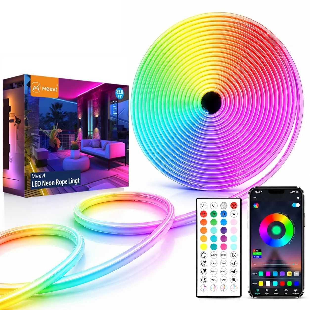 MMEEVT Striscia LED Neon RGB, 10M, IP65, 24V - immagine 1