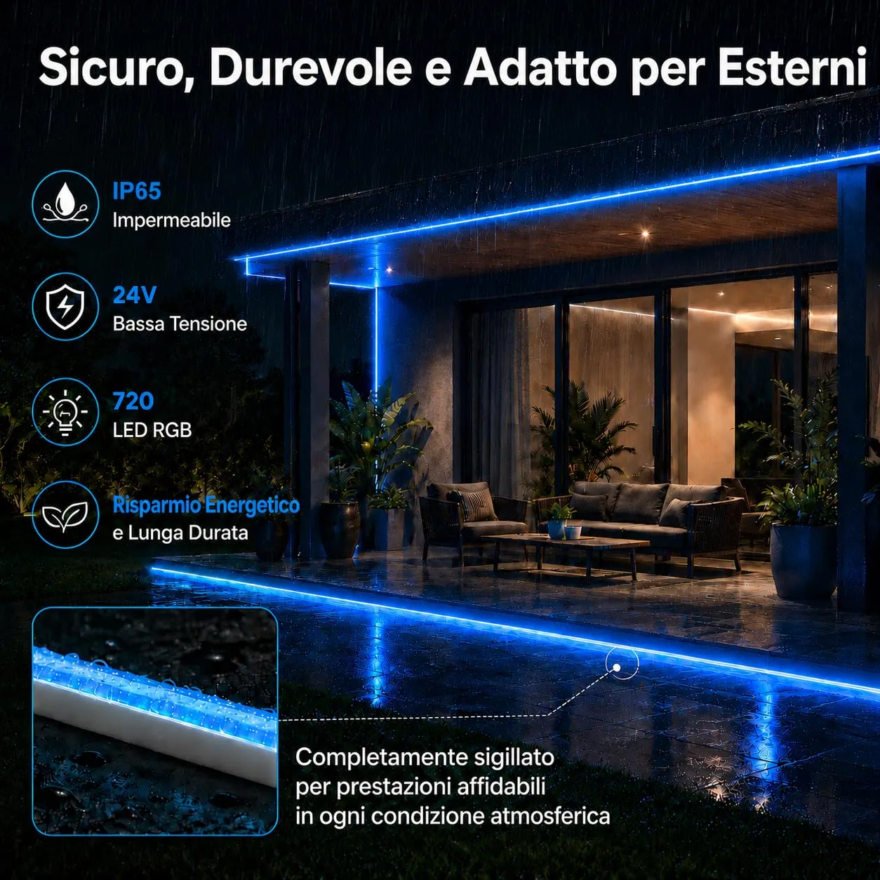 MMEEVT Striscia LED Neon RGB, 10M, IP65, 24V - immagine 5