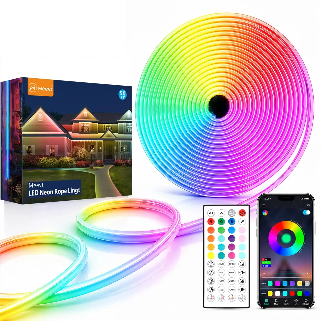 MMEEVT 15M Striscia LED Neon RGB, IP65 24V per Esterni e Interni - immagine 1