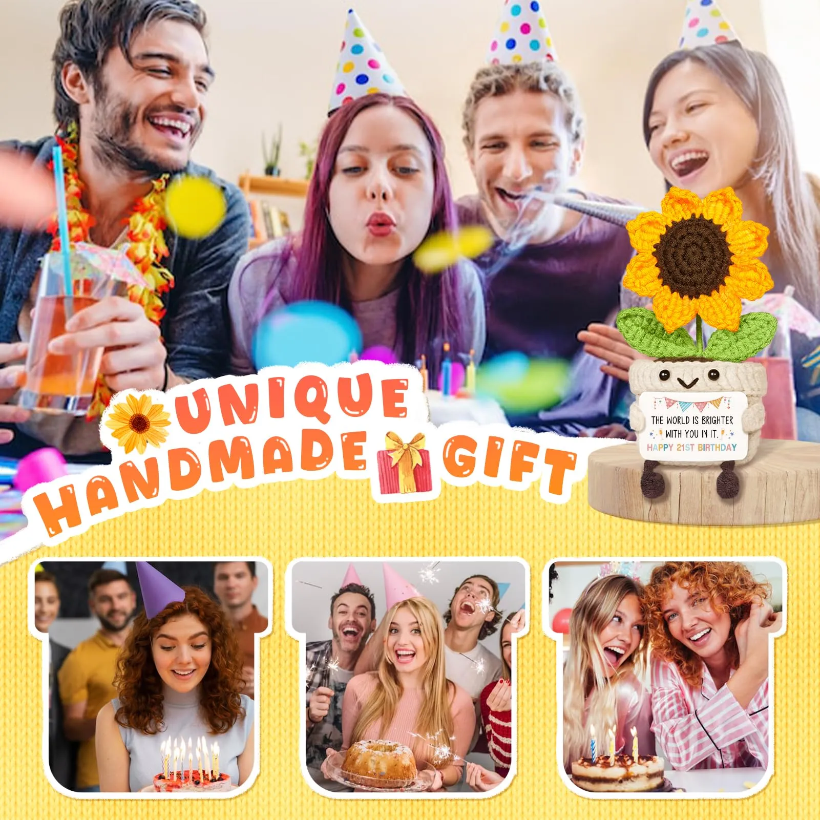 Giftasy Girasole fatto a mano all'uncinetto per 21° Compleanno - immagine 4