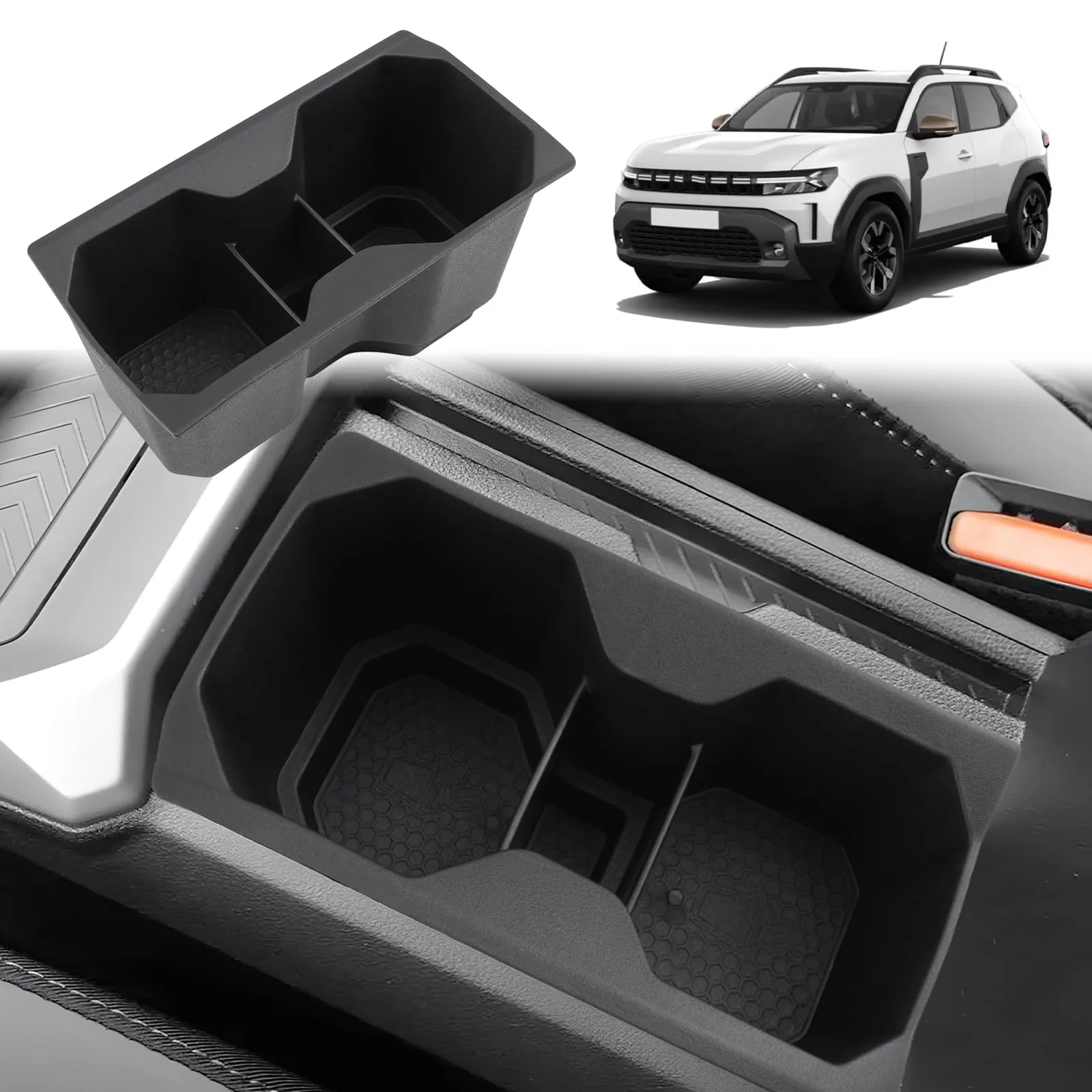 GAFAT Cup Holder Insert for Dacia Duster 3 (2024-2026) and Dacia Bigster (2025-2028), TPE Soft Rubber Center Console Organizer - immagine 1