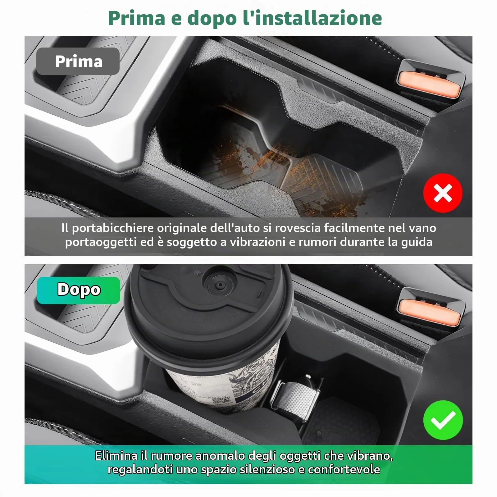 GAFAT Cup Holder Insert for Dacia Duster 3 (2024-2026) and Dacia Bigster (2025-2028), TPE Soft Rubber Center Console Organizer - immagine 2